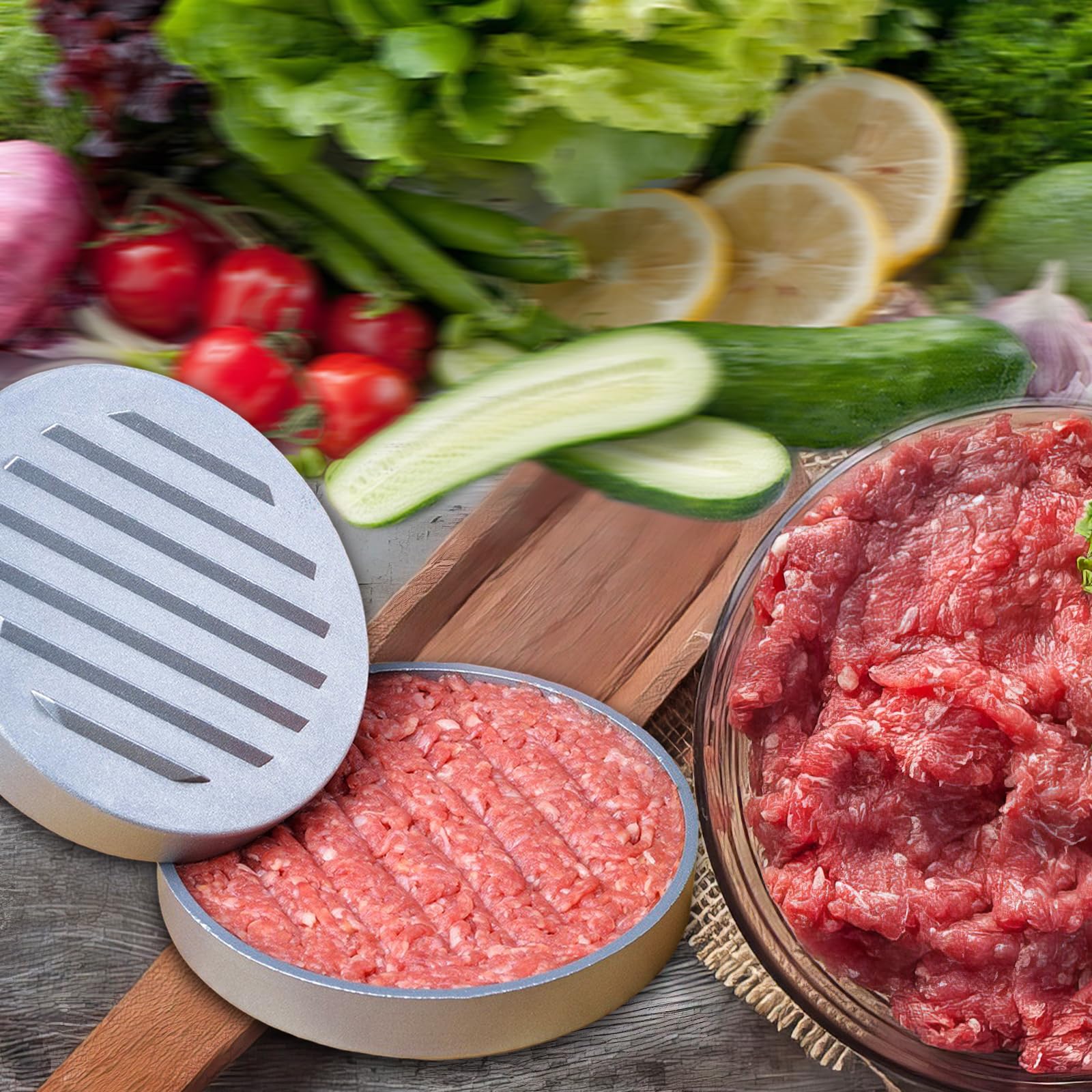 Hamburguesera con 100 hojas de papel para hornear, juego de prensa de hamburguesas de aluminio fundido para deliciosas hamburguesas, hamburguesas, barbacoas, prensa de hamburguesas con recubrimiento a