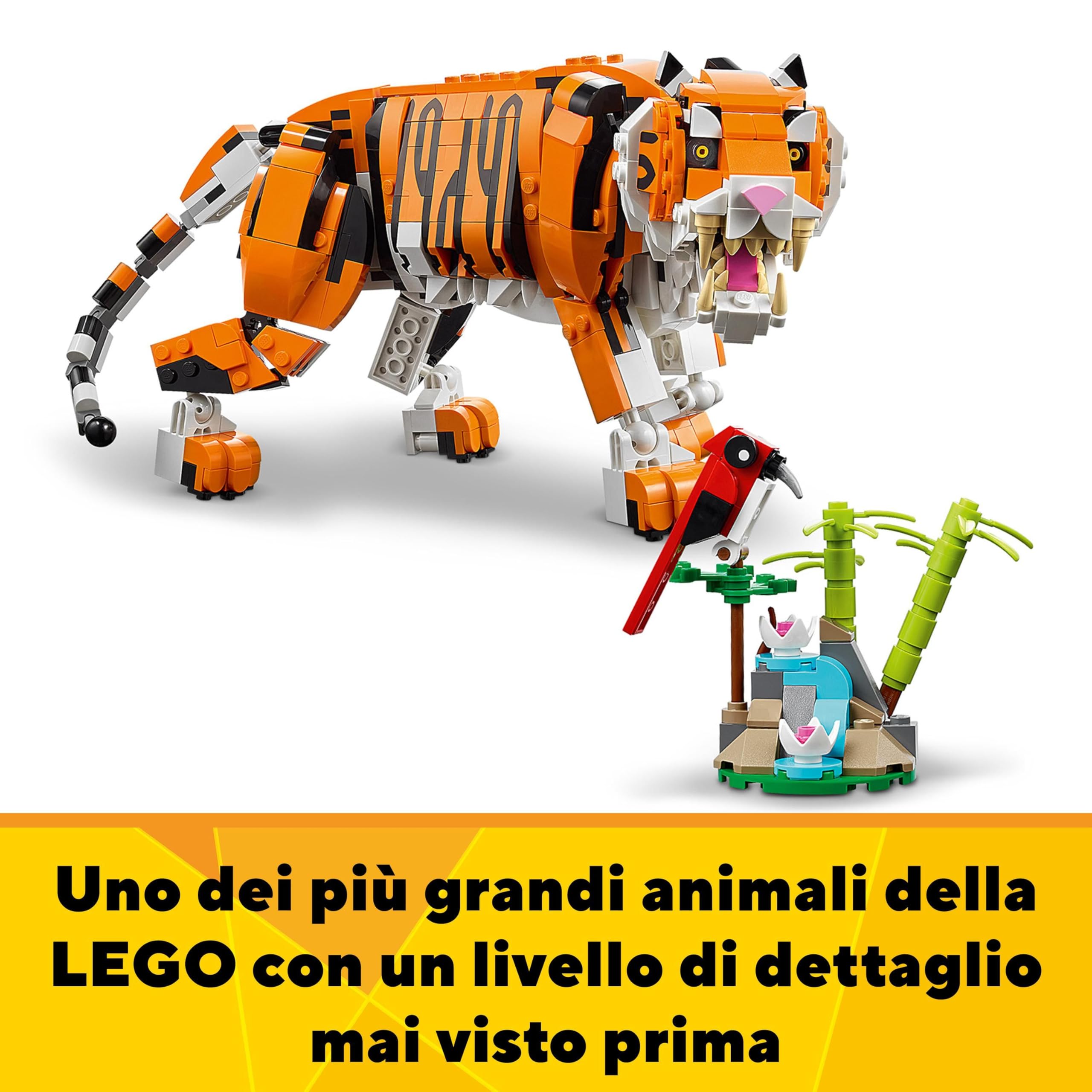 LEGO Creator 3 in 1 Tigre Maestosa, Si Trasforma in Panda o Pesce Koi, Set da Collezione con Figure di Animali Giocattolo, Giochi Creativi per Bambini, Bambine, Ragazzi e Ragazze, Idea Regalo 31129