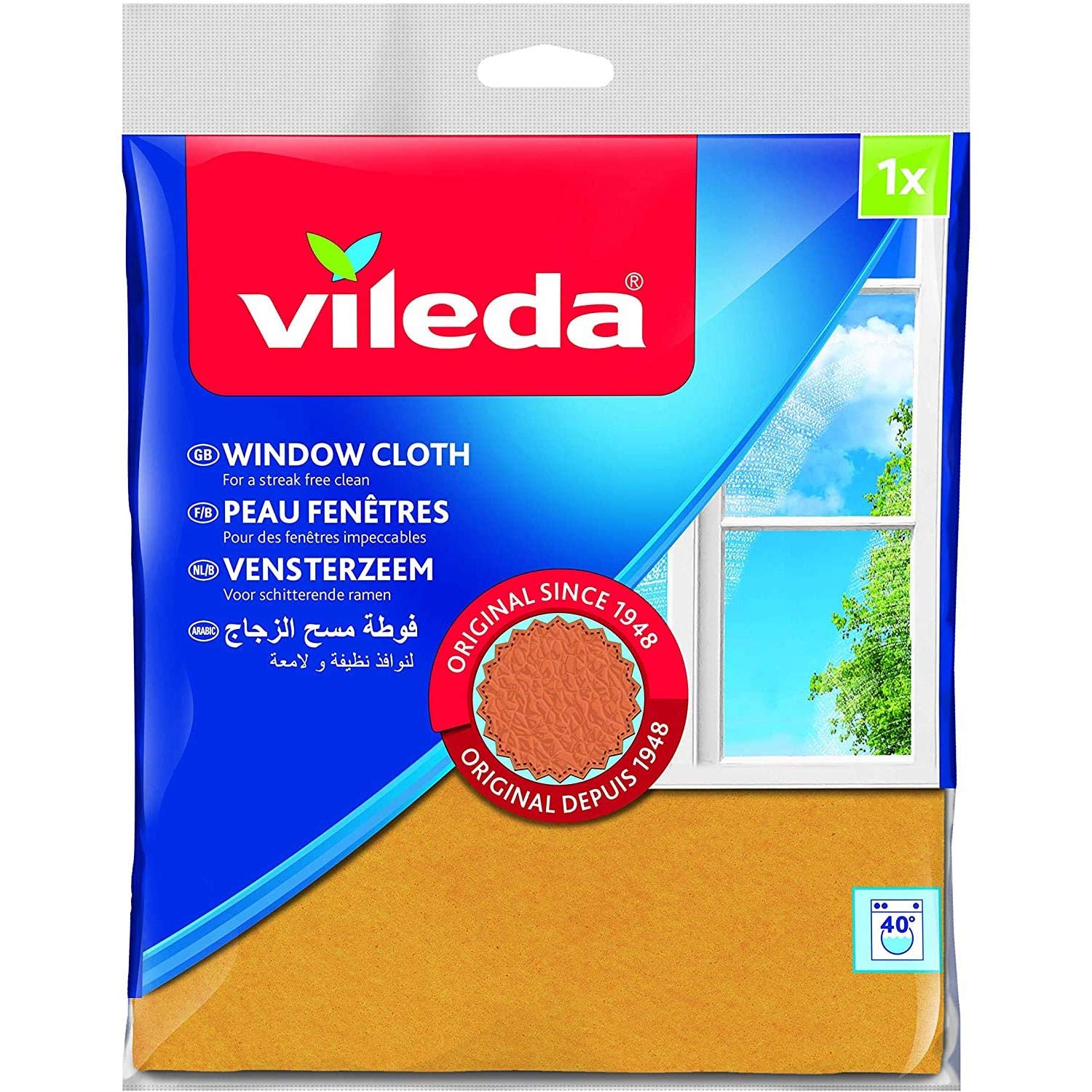 Vileda Window Cloth for Streak-Free Window Cleaning, Pack of 5