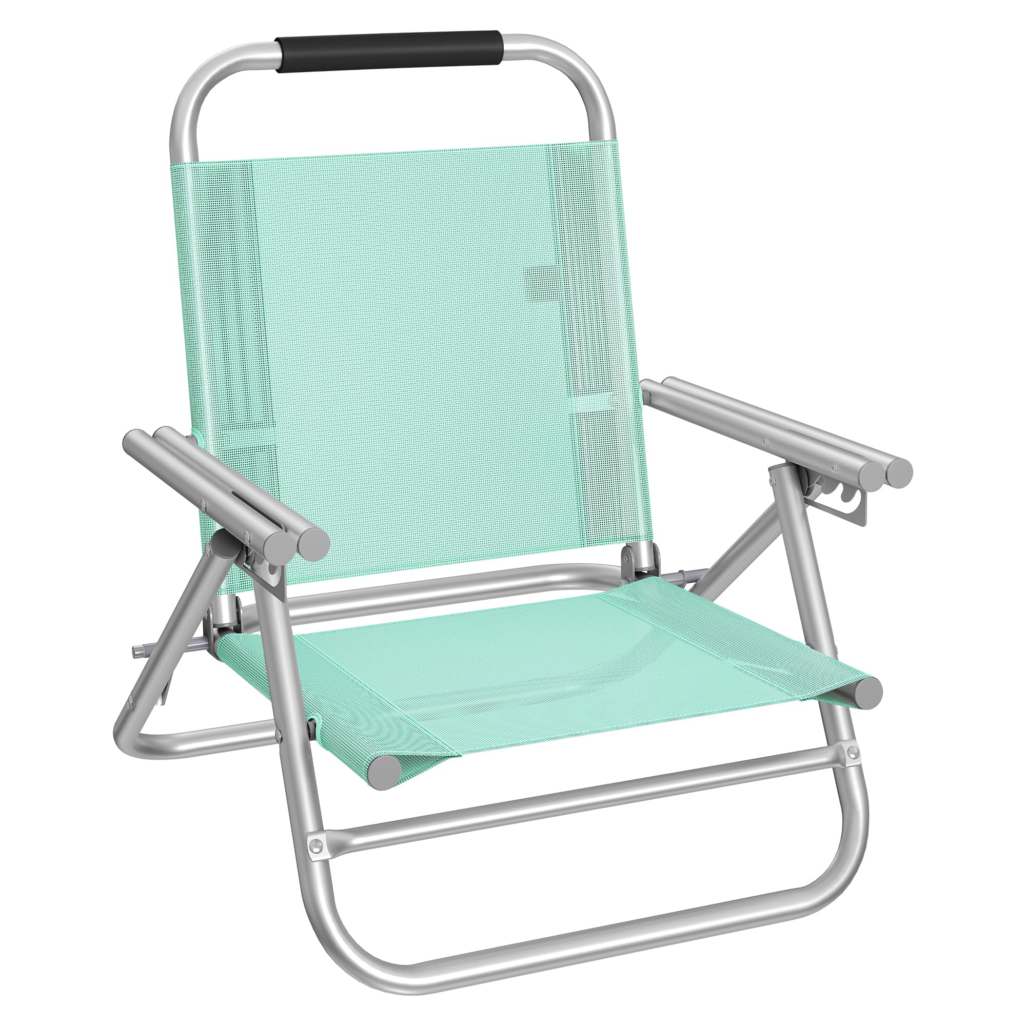 SONGMICS Chaise de Plage, Pliante, Portable, Dossier Réglable sur 4 Niveaux, avec Accoudoirs, Respirante et Confortable, Chaise d'Extérieur