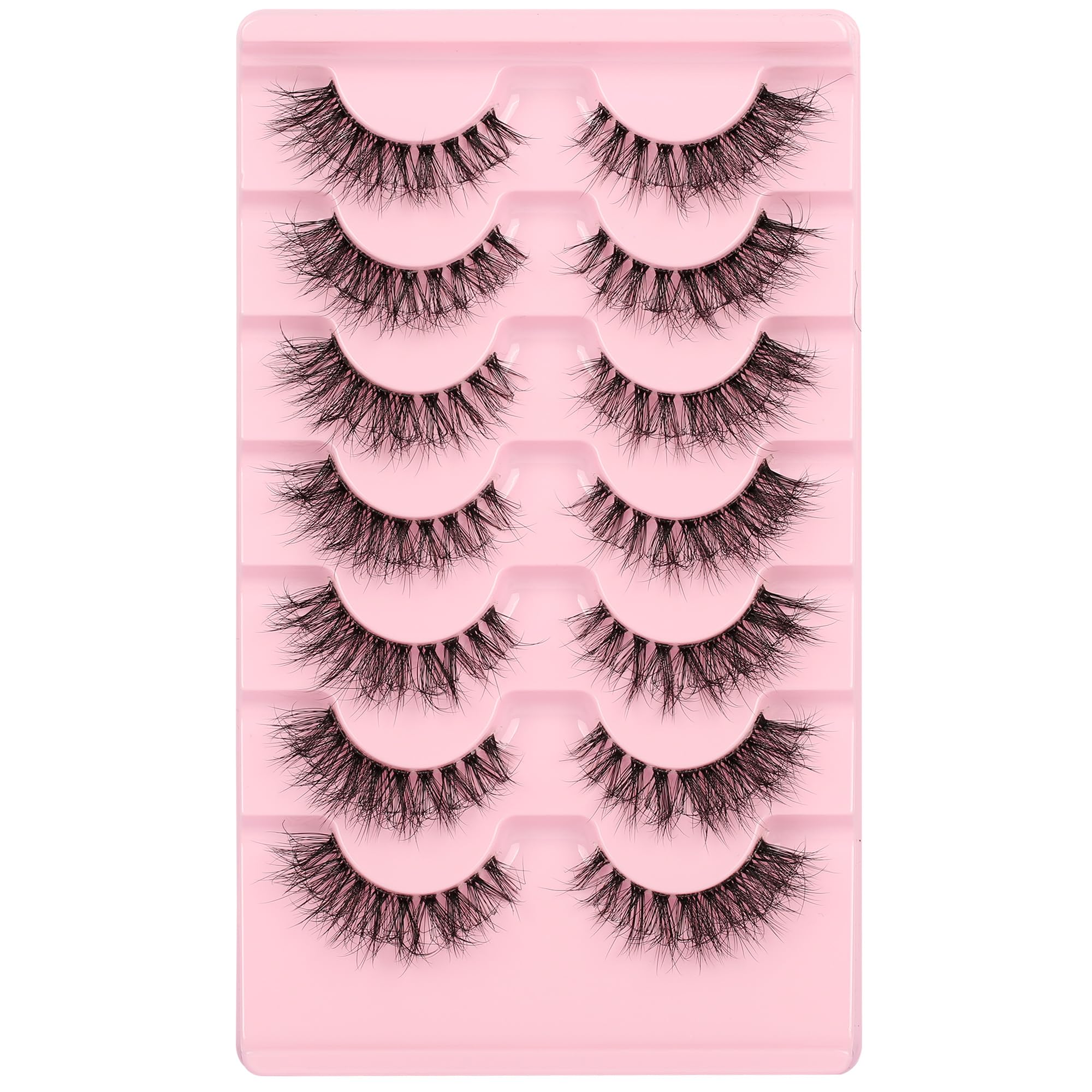 Himorell Wispy False Eyelashes - Thinner Band, 6D Volume, Cat Eye, Natural Look, Flared Eyelashes - Soft Fluffy Lashes, 7 works
