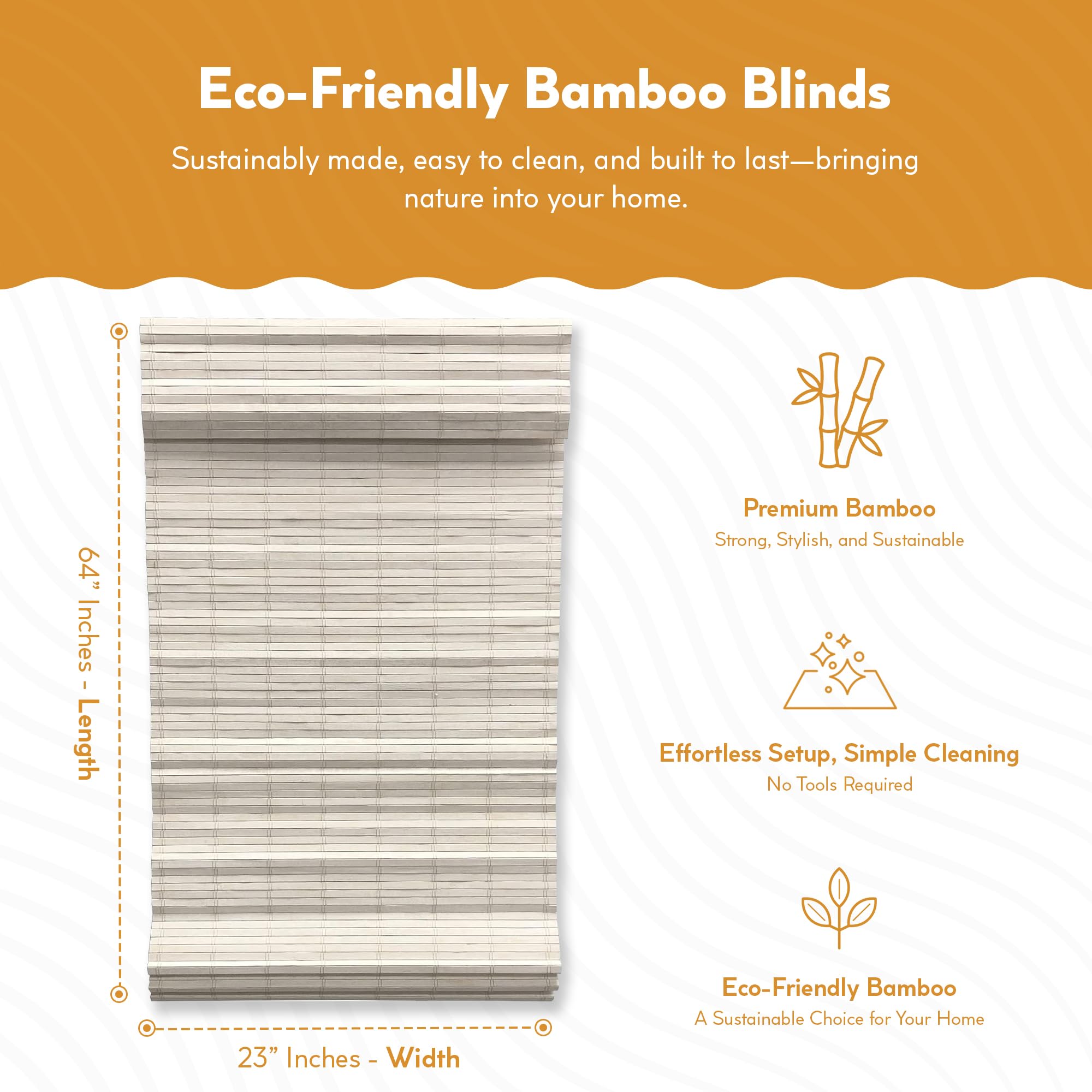 Radiance Cordless Distressed White Brooklyn Flatstick Bamboo Roman Shade - 23 in. W x 64 in. L