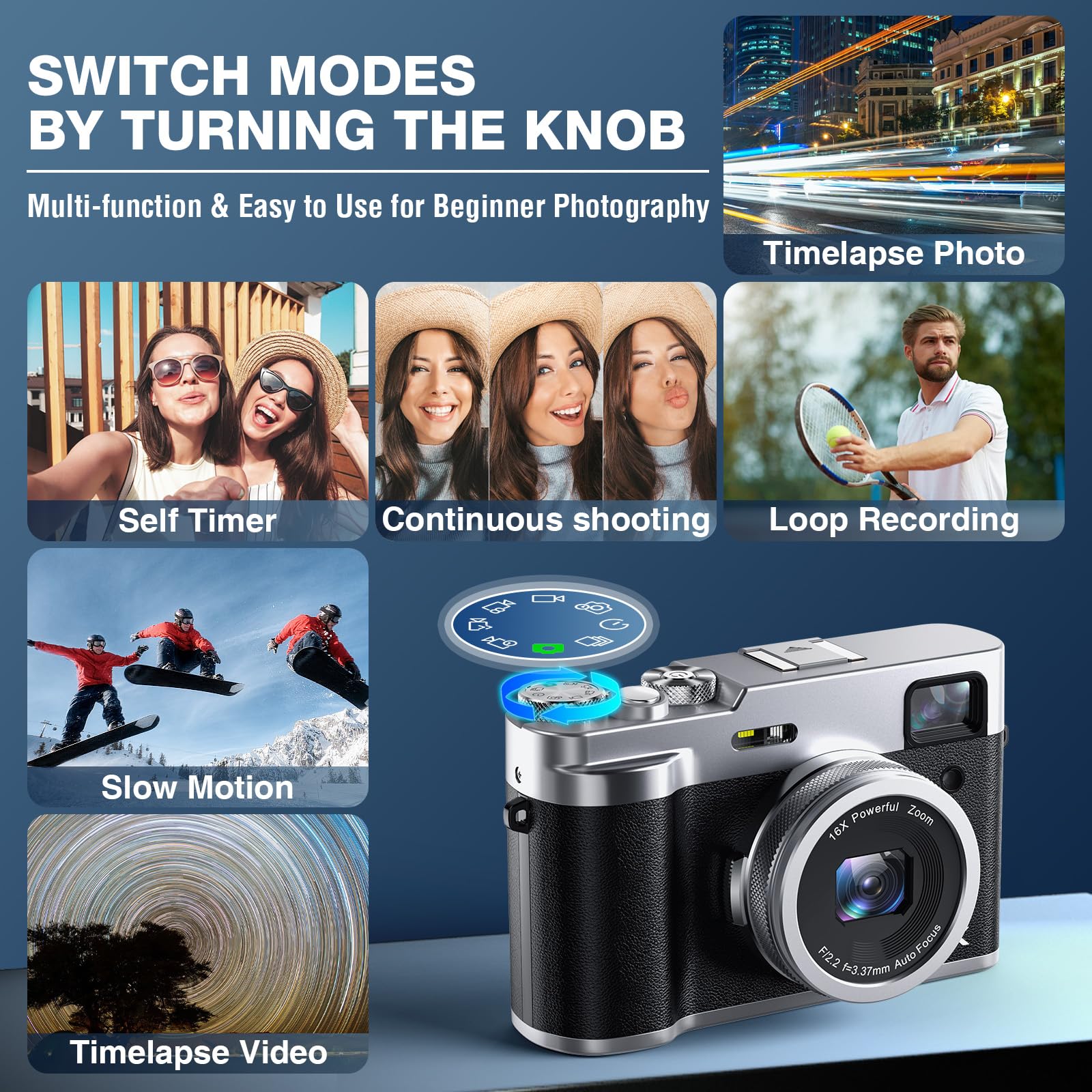 5K Fotocamera Digitale, 48MP, Vlogging, Compatta, Unisex, 32GB, Mirino, Flash, 2.8 Pollici, TikTok, YouTube, Webcam, HDMI, 1/4"-20, Treppiede