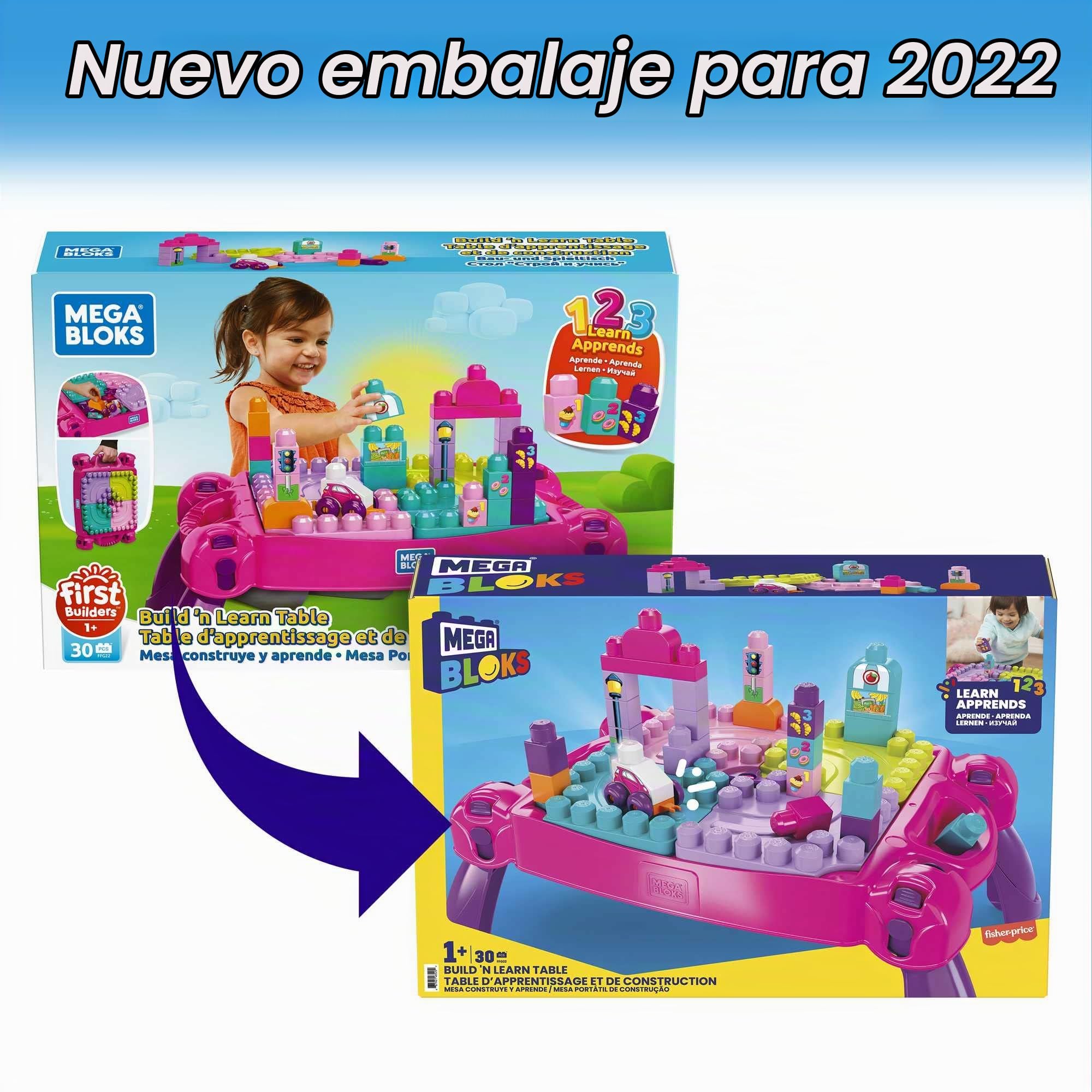 Mega Bloks mesa construye y aprende color rosa bloques de construcción de juguete para bebé +1 año (Mattel FFG22)