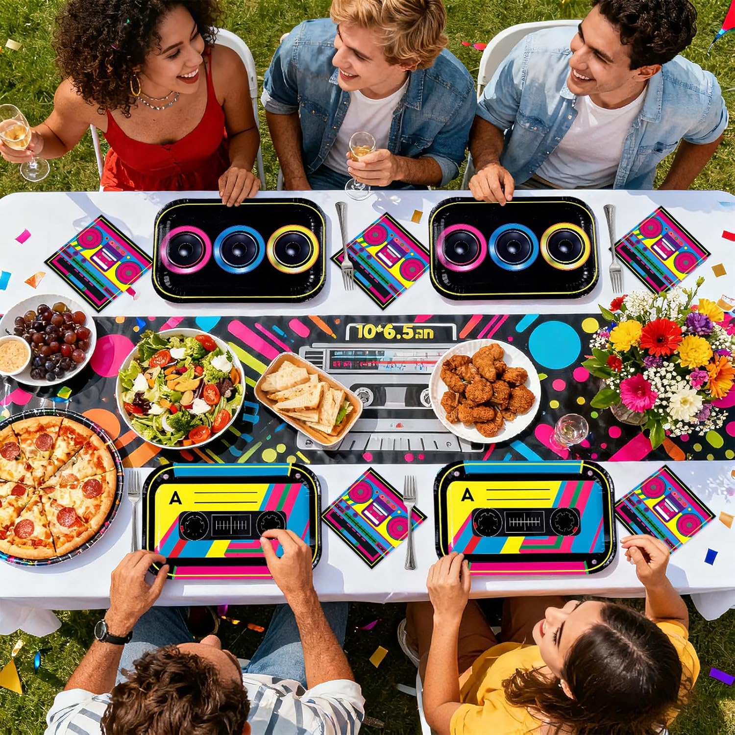 96Pcs 80s 90s Party Decorations Cassette Tape Plates and Napkins Retro Disco Music Themed Supplies Hip Hop Kpop Disposable Tableware for Retro 80s 90s Birthday Party Decorations