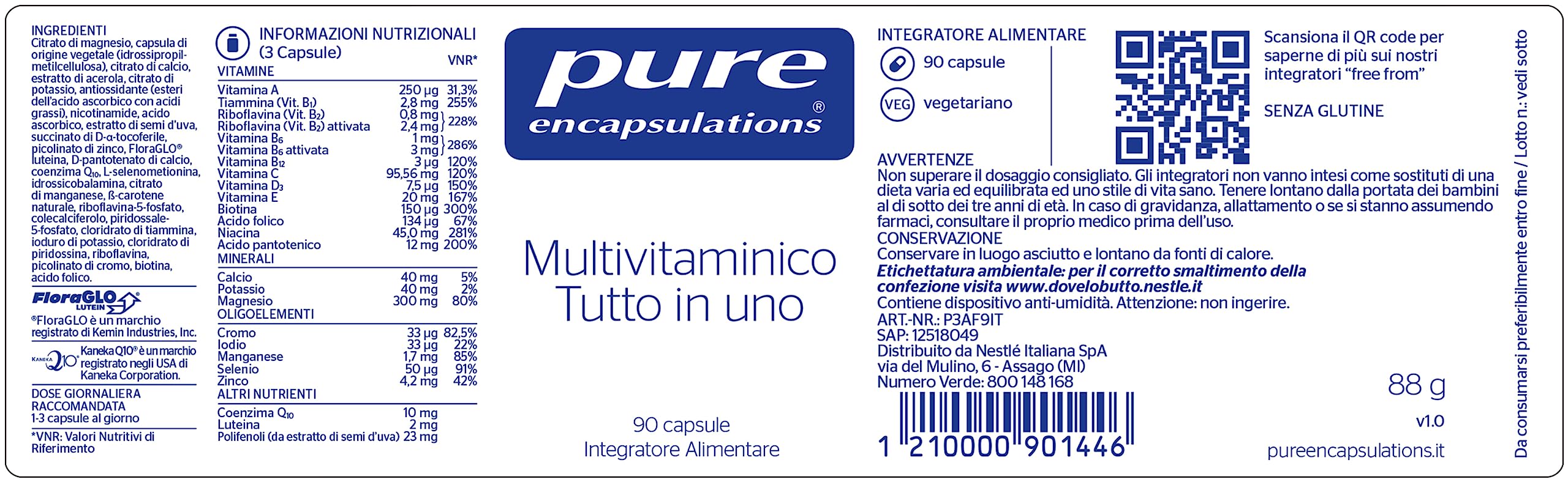 Pure Encapsulations - Multivitaminico Tutto in Uno – Integratore Completo con Vitamine e Minerali – Energia e Benessere – 90 Capsule