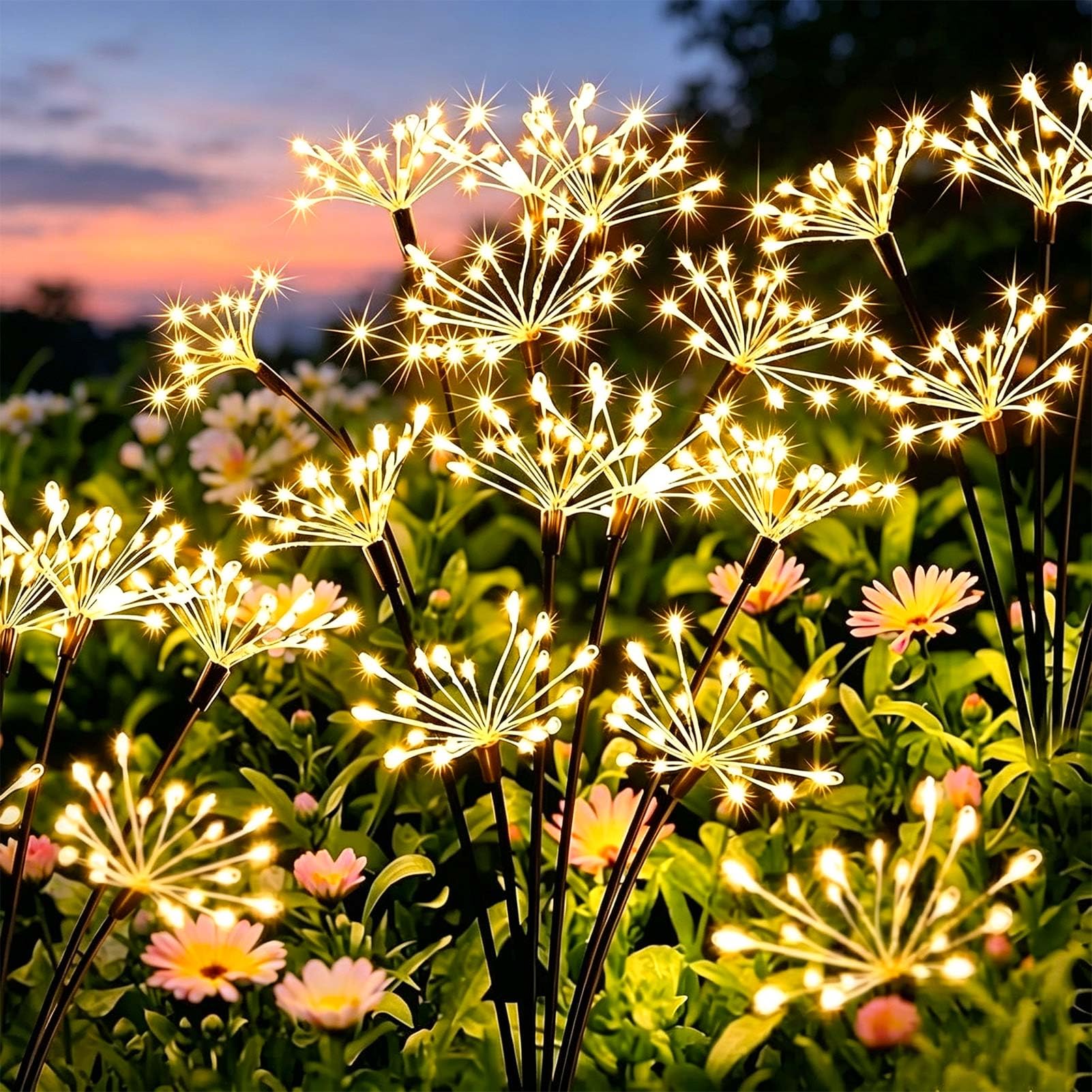 Joycome Solarleuchten für Außen 4 Stück 160 LED Feuerwerk Solarlampen | 8 Modi Gartenleuchten Solar Wetterfest Glühwürmchen Solar, Gartenbeleuchtung für Balkon Terrassen Yard Patio Deko