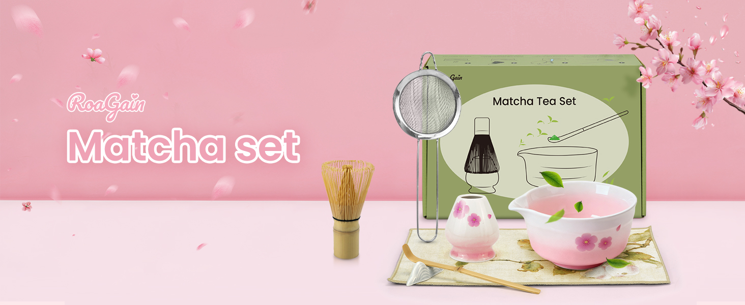 Produktbild von 8PCS MatchaTee Set Traditionelle Keramik Matcha Besen Pulverschale Set Für Heimreise Einfach Zu Reinigen Matcha Scoop Whisk Hold Kit Für Anfänger Von Tee Liebhabern(Rosa