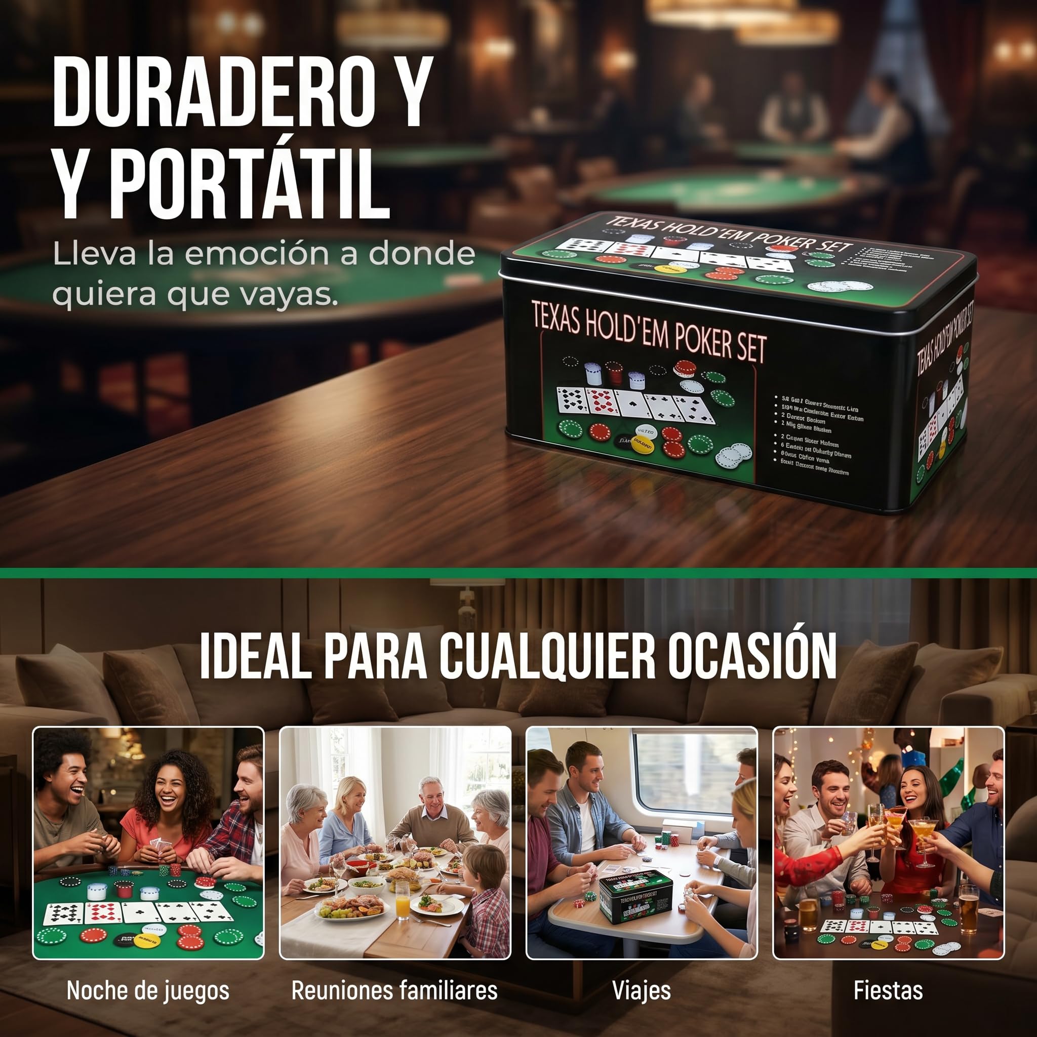 various Set de poker avec 200 jetons et boîte métallique, jeu de poker Texas Holdem avec 2 Decks et bouton Dealer, Kit Poker pour Blackjack, casino et soirées de jeu en famille