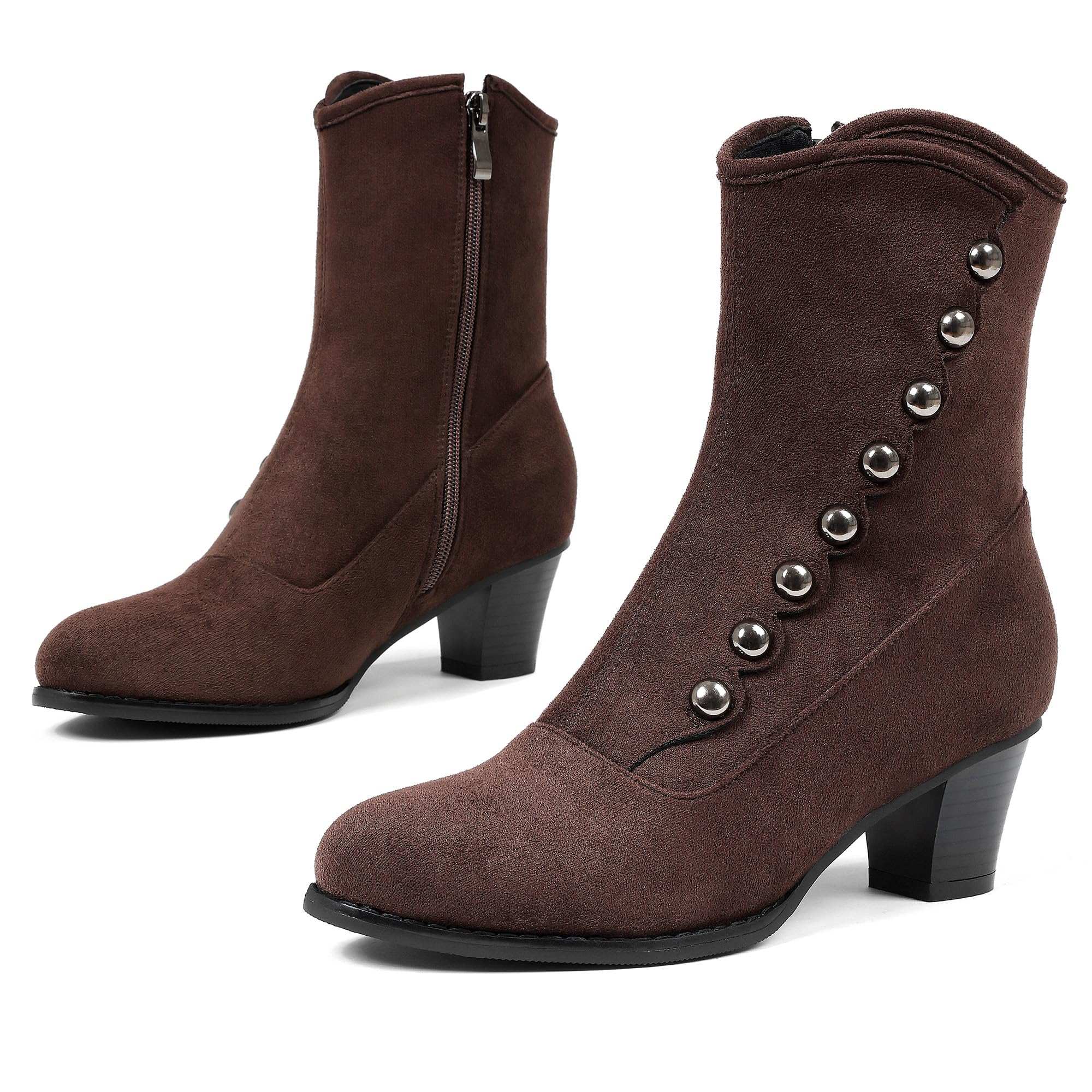 LanreyTaley Womens Victorian Ankle Boots Suede Booties Vintage Chunky Heel Cute Dress Shoes
