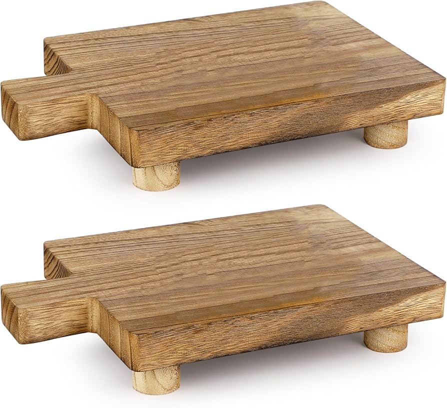 2 Pcs Handmade Wooden Tray,Practical Bathroom and Kitchen Decoration for Soap,Bath Bottles,Candles,Toilet Paper,Plant Holder(10.8 x 6.9 Inch)(Wood Color)