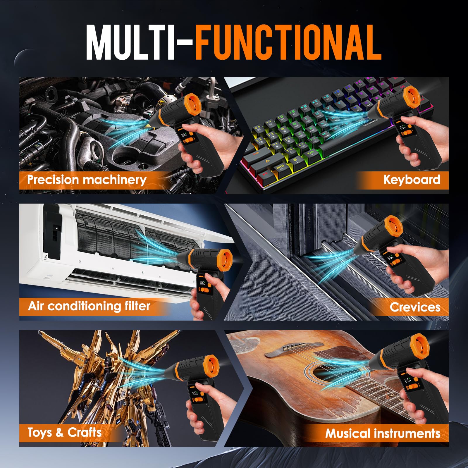 Plumero de Aire Eléctrico Inalámbrico de 210000 rpm, Mini Soplador de Polvo Potente con Luz LED, 100 Velocidades Ajustables, 8000mAh para Computadora, Teclado, Casa
