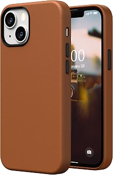SURPHY Compatible with iPhone 13 Mini Case, Premium Faux Leather Phone Case with Metallic Buttons & Microfiber Lining for 13 Mini 5.4 inch 2021, Brown