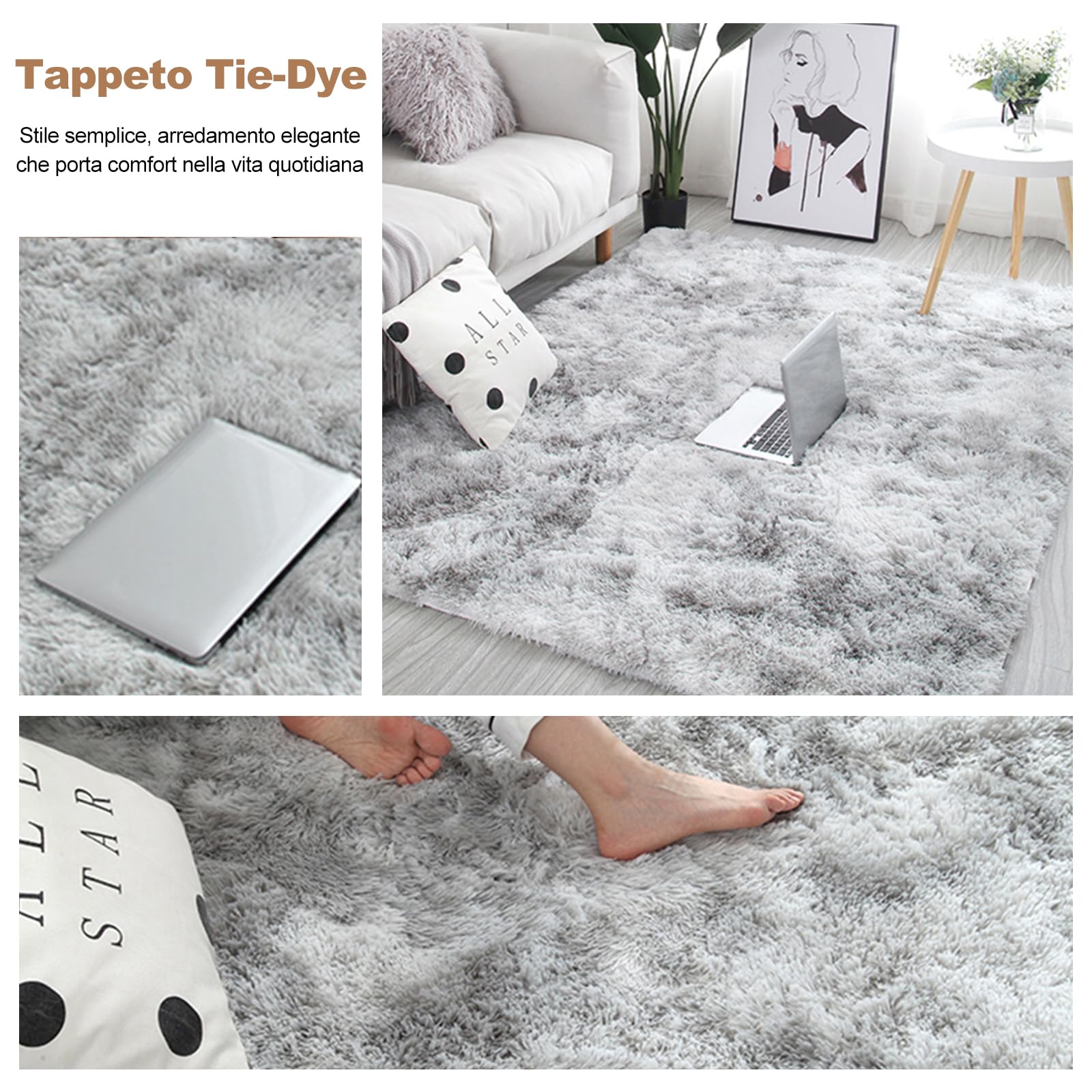 Ergocar Tappeto Pelo Soggiorno, Moderno Tappeto Camera da Letto Soggiorno, Tappeti Super Morbido e Antiscivolo, Shaggy Tappeti, Calda Decorazione del Pavimento in Casa