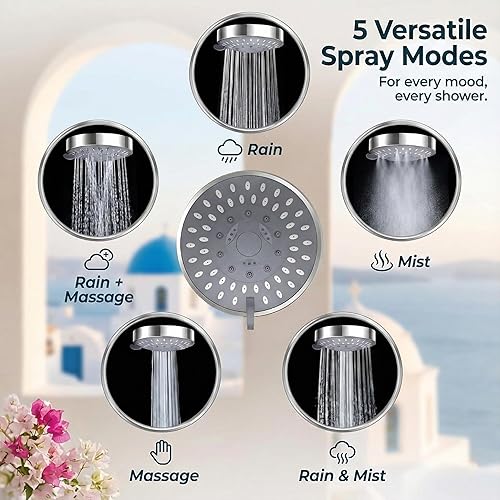 Miniatura 6 de Cabezal de ducha filtrado, alta presión, filtro de ducha para agua dura, 5 modos de pulverización, instalación en 1 minuto, reduce eficazmente el