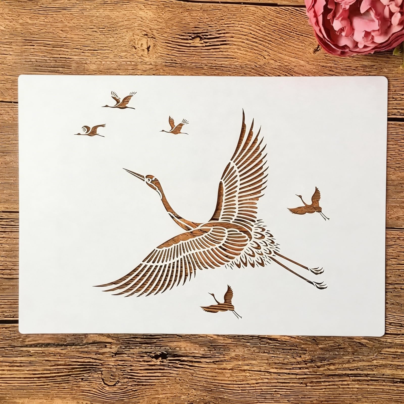 TIAMECH A4 Reusable Crane Stencil for Painting - Flying Bird Longevity Symbol Layering Template, DIY Wall Art, Furniture & Crafts (8.3x11.7inch)