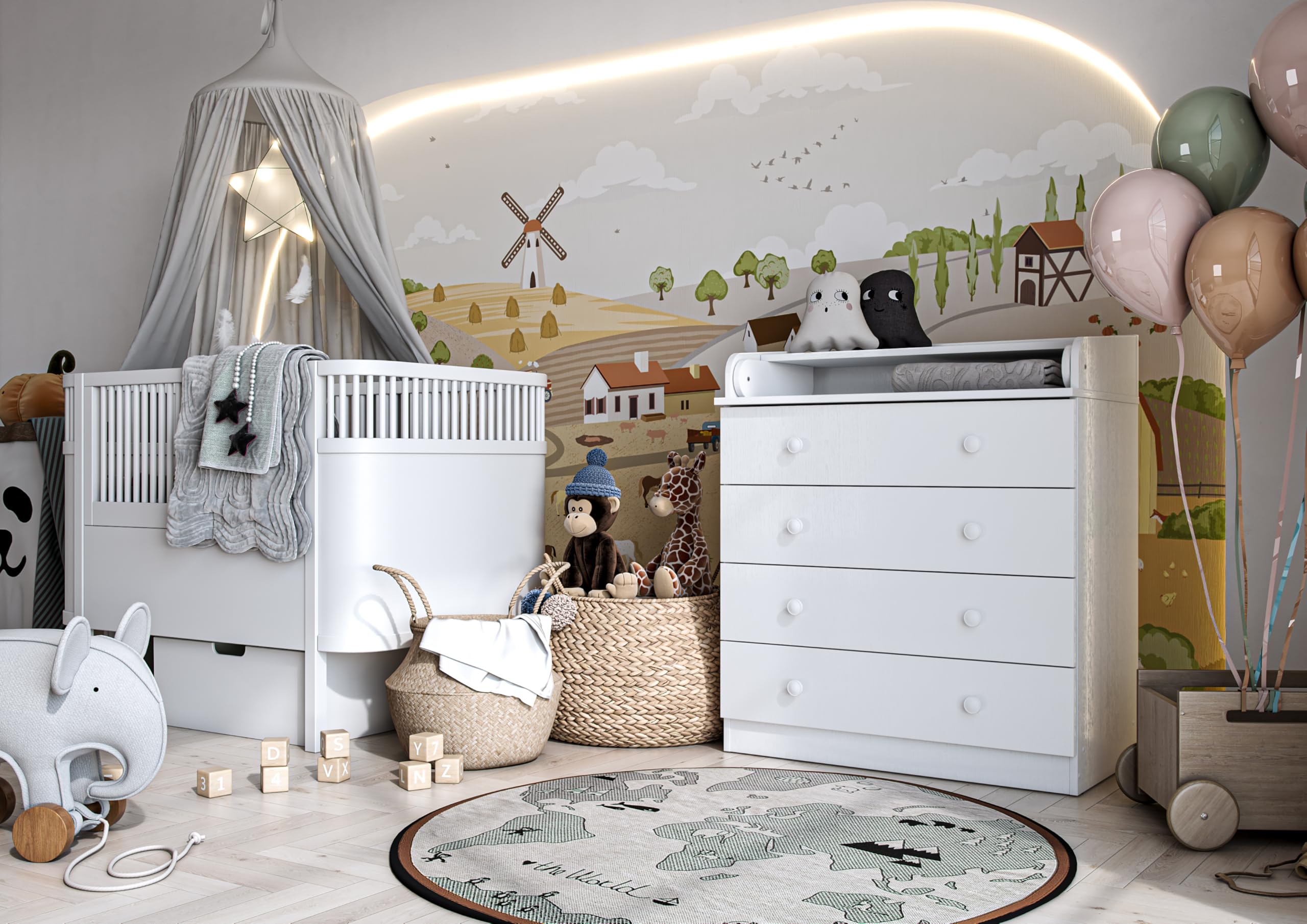 Shefa Kids Commode 800 blanche - Commode de qualité supérieure avec plan à langer pour chambre de bébé