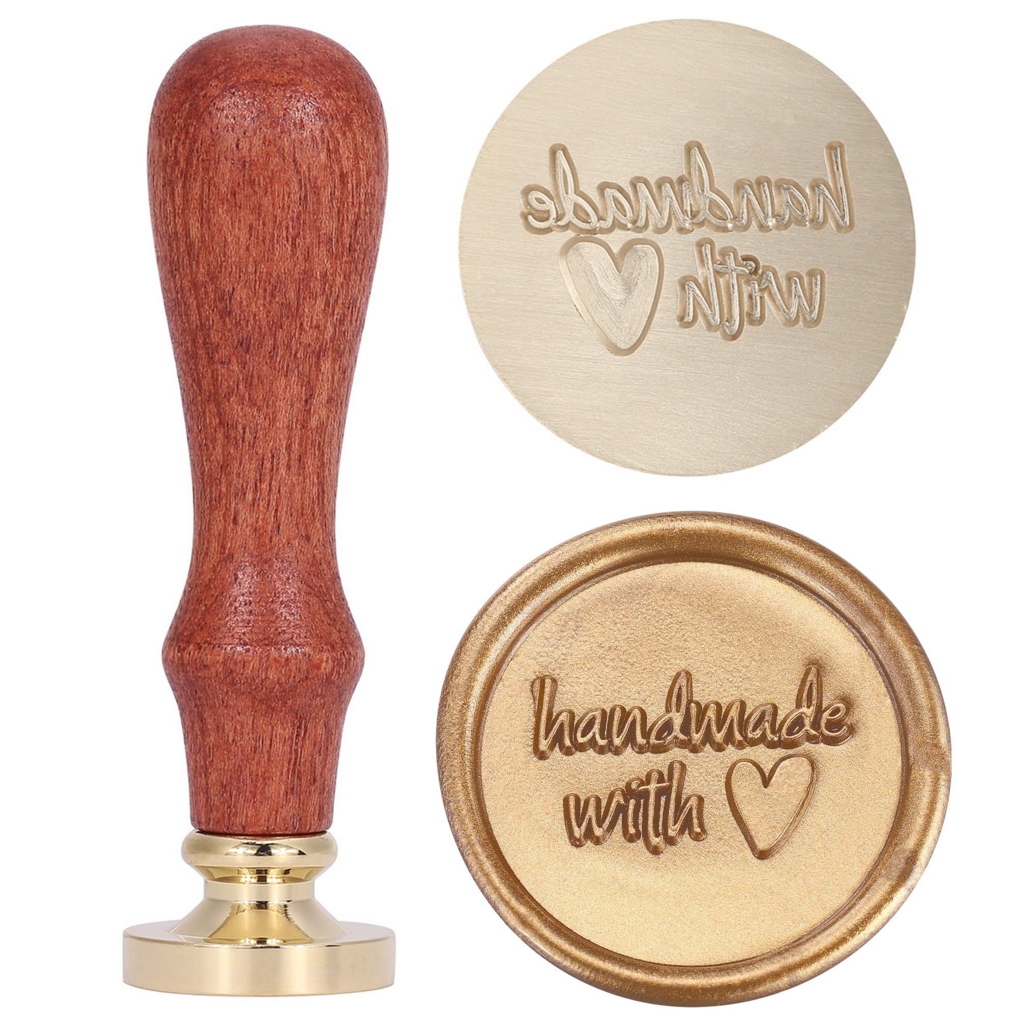 Handmade with Love Wax Seal Stamp, Yoption Vintage Brass Head Wooden Handle Removable Sealing Stamp (Handmade with Heart)-image-22