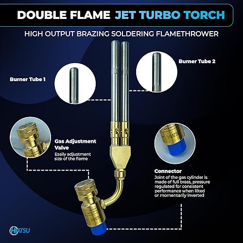 Miniatura 2 de Cabezal de soplete turbo de doble llama  Cabezal de antorcha de propano resistente de alto rendimiento para soldar y soldar  Cabezal de antorcha de
