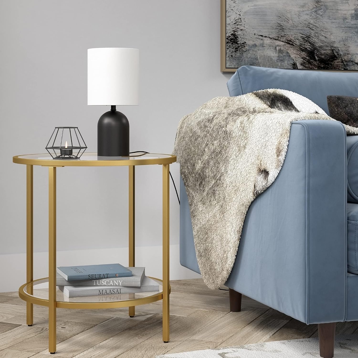 Brass Mini Table Lamp with White Linen Shade
