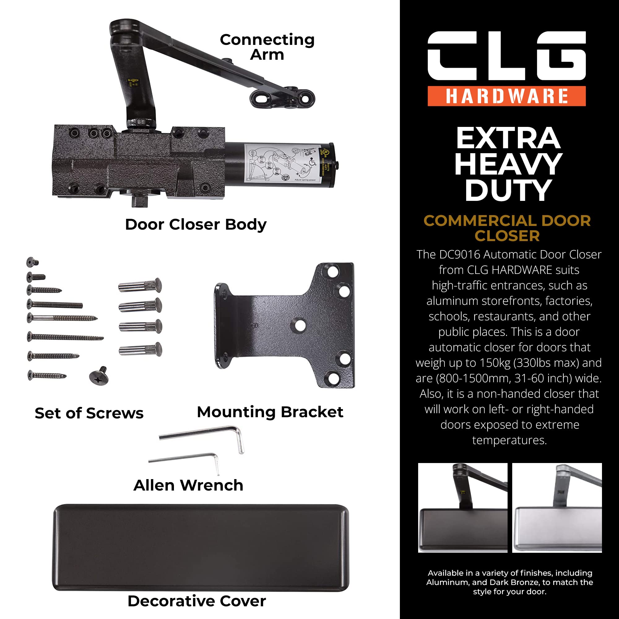 CLG Hardware DC9016 Ferme-porte Commercial Extra Robuste (aluminium