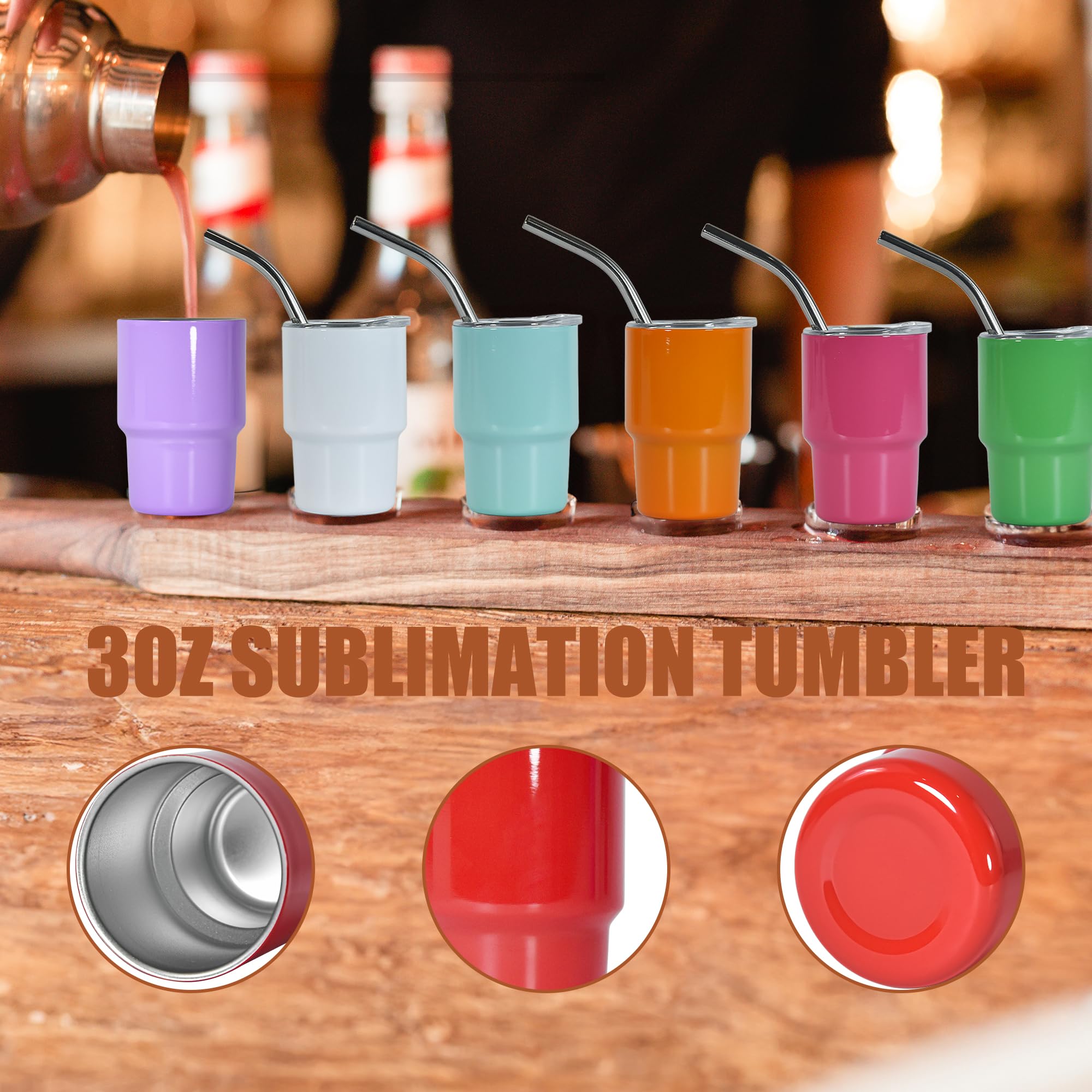 AGH 3OZ 108 Pack Mini Tumblers Shot Glass Cups with Straw and Lid,Stainless Steel Sublimation Mini Shot Glass Tumblers for Whiskey Coffee,12 Colored