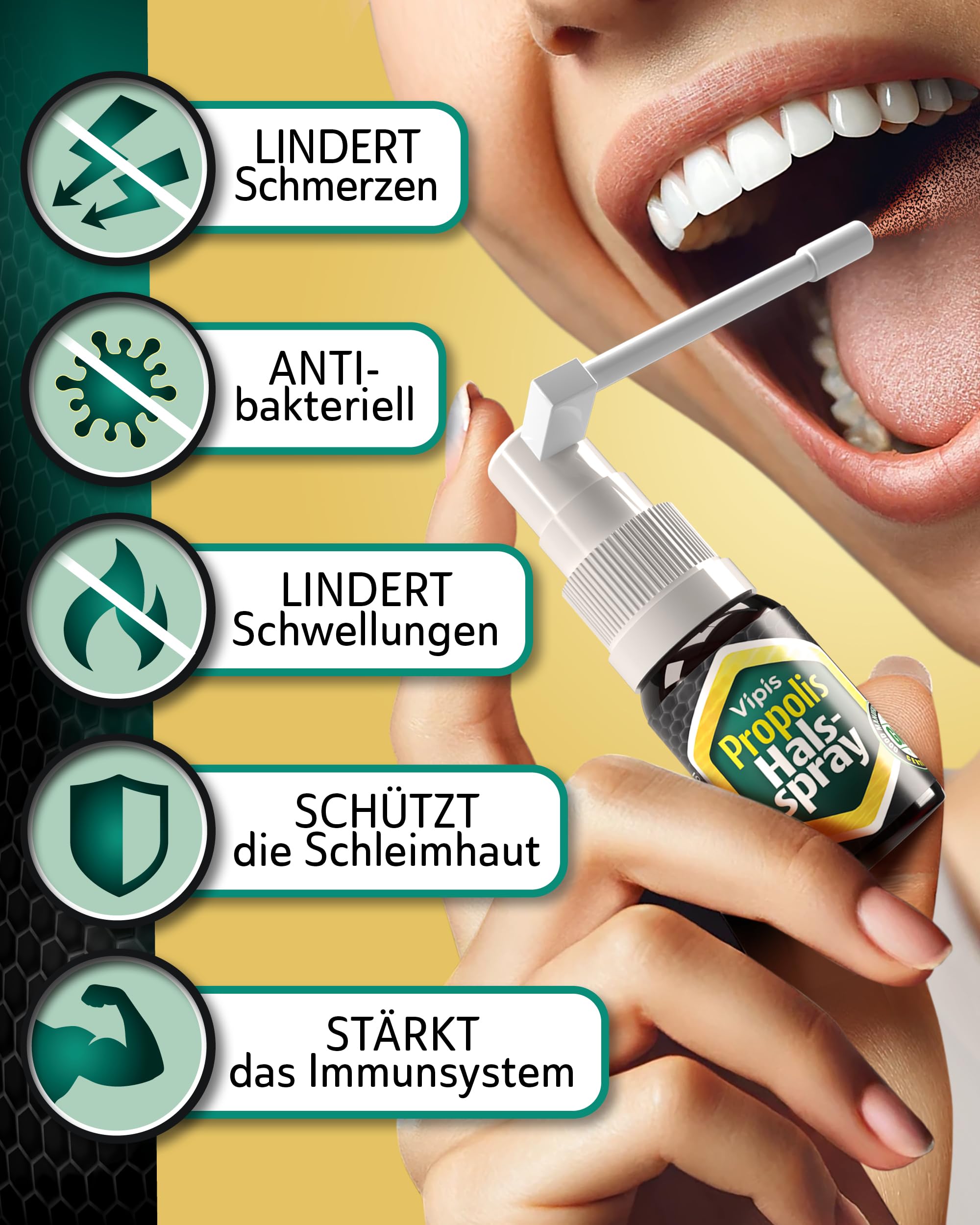 VIPIS Bio Propolis Spray mit Menthol - Doppelte konzentrierte Propolis Tinktur als Mundspray - Propolis Halsschmerzen Spray bei Entzündung - Propolis Halsspray mit Alkohol - Hals und RachenSpray