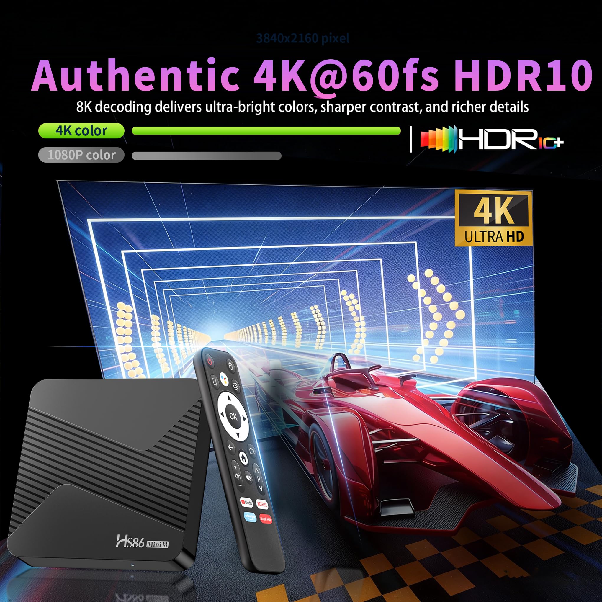 Smart TV Box Android 14.0 4K@60FPS, 2026 Última Android Box RK3528 RAM 4G ROM 32G WiFi6 Enternet 10/100M Bluetooth 5.0 USB 3.0 Compatible con 3D HD HDR10+ Internet TV Box Smart Media Streaming Player