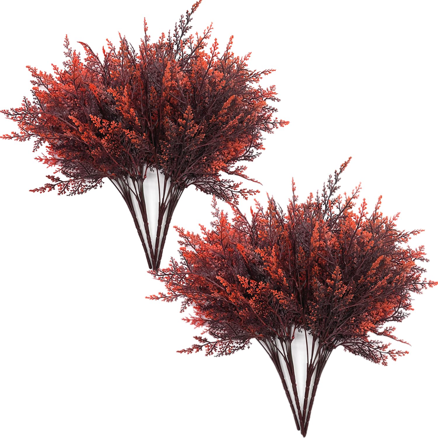 CATTREE Artificial Fern Shrubs Fake Boston Ferns Plant Bushes Plastic Leaves Plants Indoor Outdoor Garden Window Box Verandah Decor Party Table Centerpieces Wedding Christmas DIY Decoration Red 8 Pack