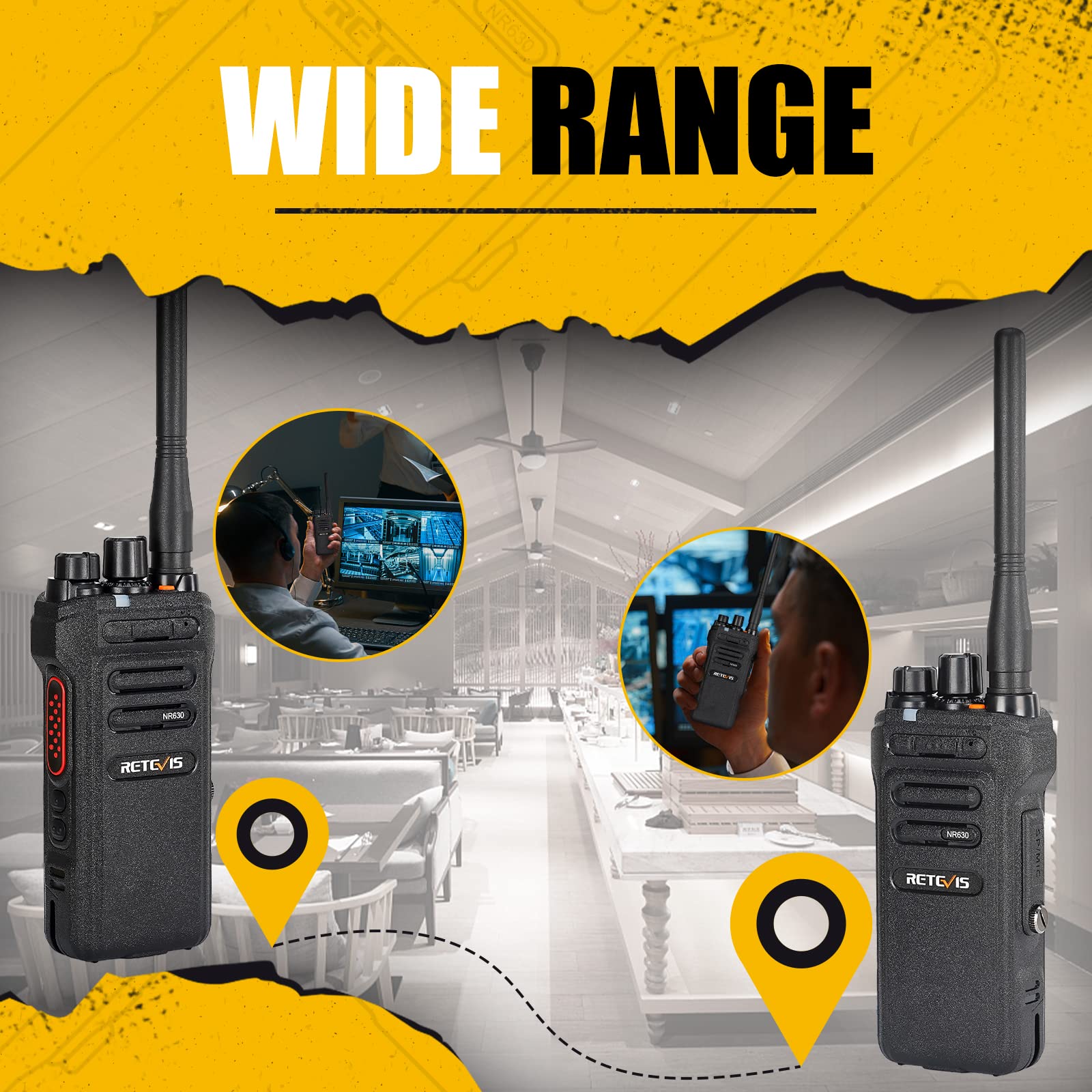 Retevis NR630 Talkie Walkie Professionnel IP67 Étanche Longue Portée 2800mAh VOX Rechargeable avec Casque Noir 2Pcs
