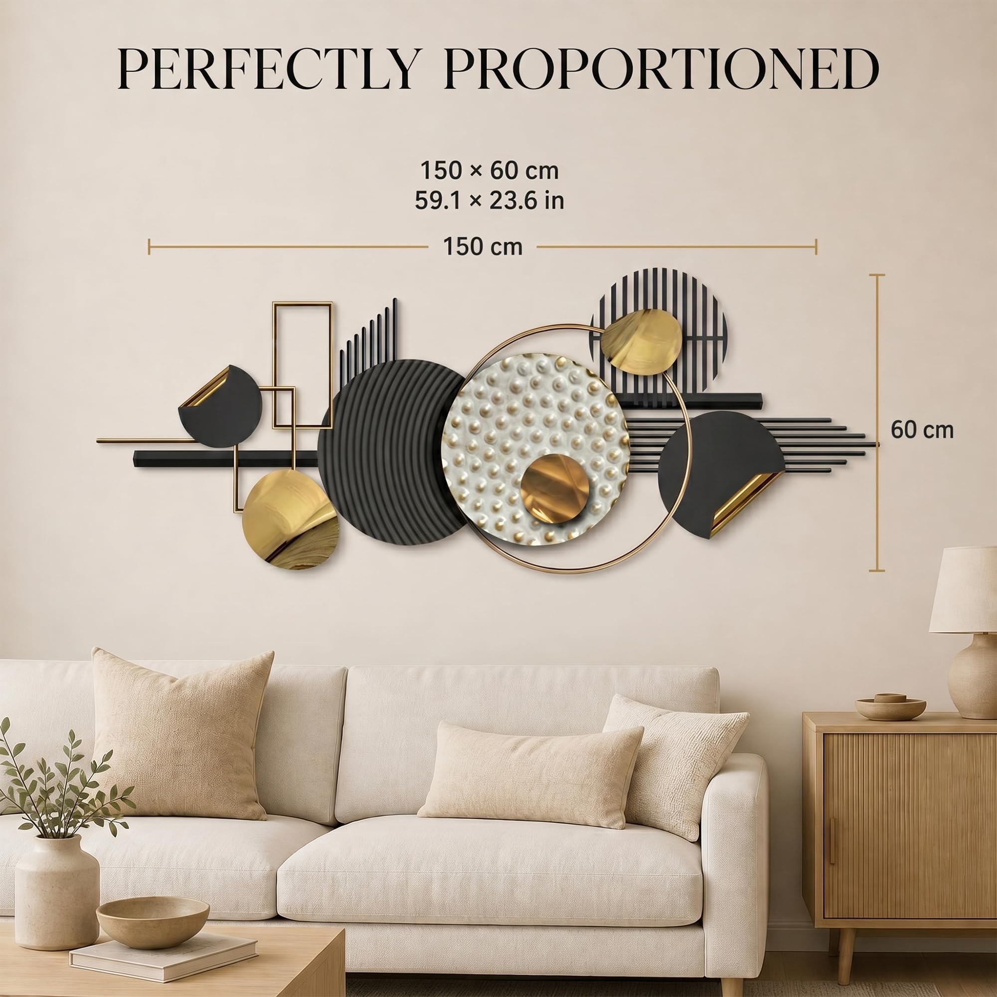 Blissio 3D Groß Wanddeko Wohnzimmer – Flexibel Aufhängbar | 150×60cm,mit Montagezubehör,für Sofa Hintergrundwand,Eingangsbereich Wanddeko Metall