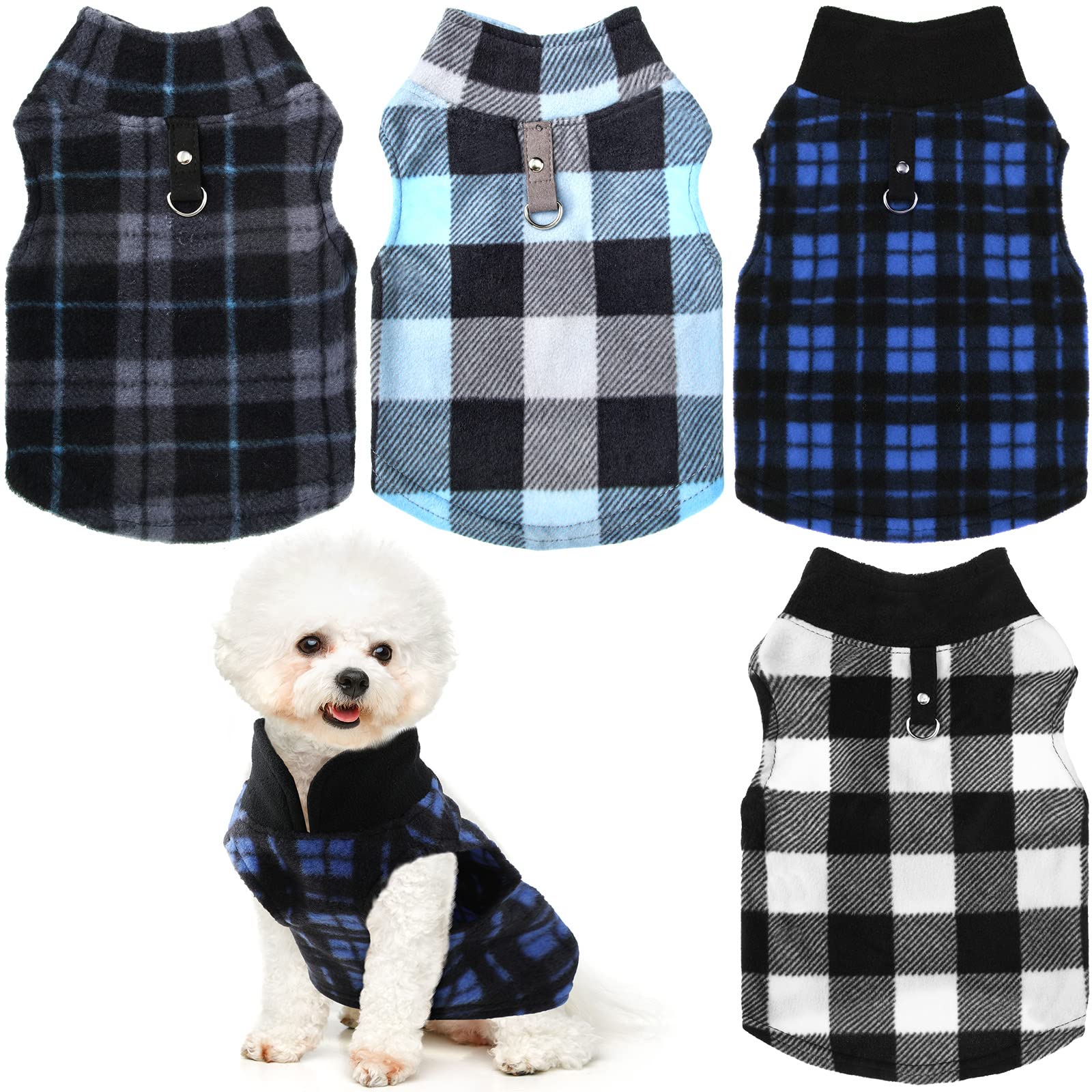 Geyoga Fleece Vest Dog Sweater Set of 4 Buffalo Plaid Dog Pullover Warm