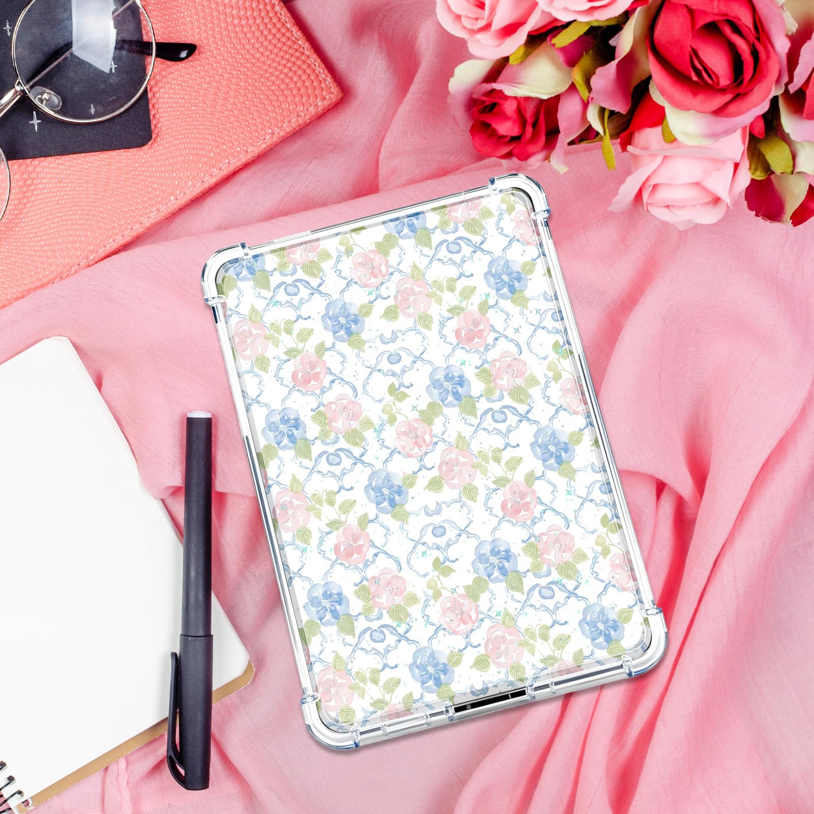 Rngmsi Karton-Einlagen für Kindle E-Reader, Blau, Rosa, 12 Stück | Schutzhülle für Kindle Paperwhite 11.-12. Geburtstag, Blumen-Design, transparent, Zubehör für Ereader
