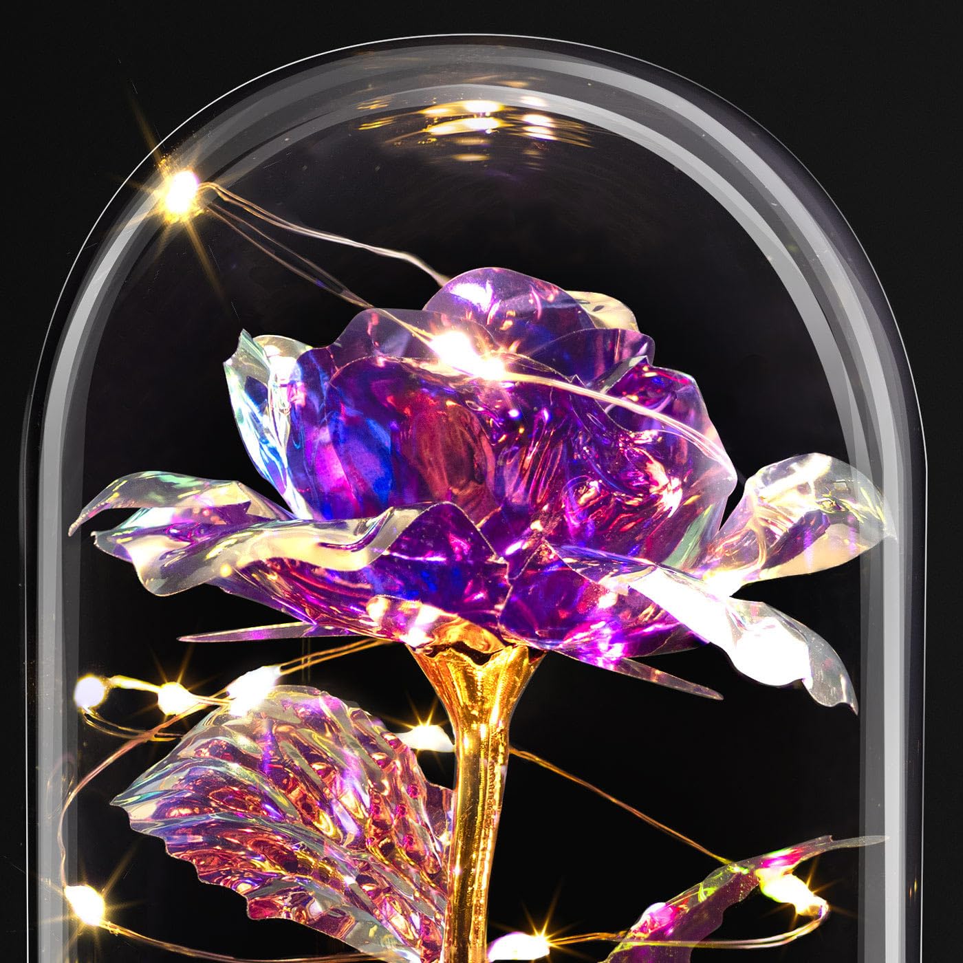 Maverton Rose Eternelle sous Cloche en Verre avec Personnalisation - Fleur Eternelle Cadeau Personnalisé 21x11 avec Lumière LED - Idee Cadeau Femme Anniversaire pour Elle Maman Mamie - Belle et Bête