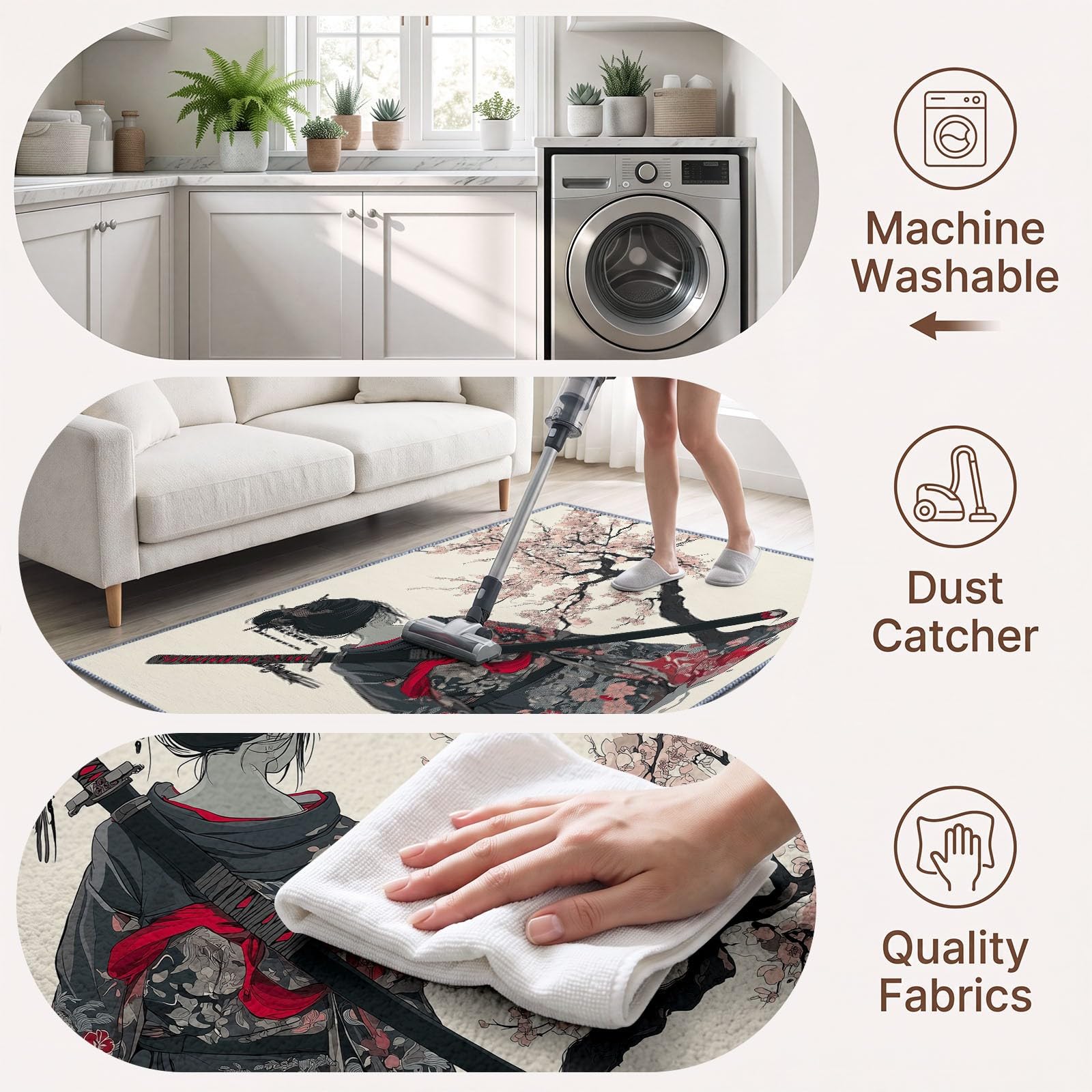 Alfombra Kimono Mujer Cerezo Flor 120 x 170 cm Dormitorio Alfombras Japonesa Suave Alfombra Cocina Antideslizante Alfombras Lavables para Salón Comedor Entrada Interior