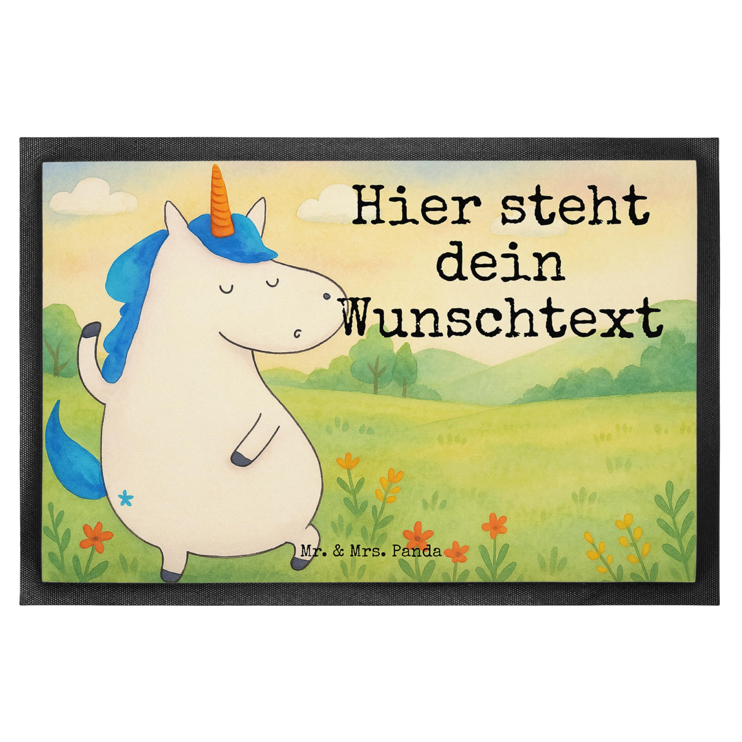 Mr. & Mrs. Panda Fussmatte personalisiert Einhorn Mann Design 60 x 90 cm - Geschenk, Unicorn, Personalisierte Fußmatte, mit Namen, Cool, Familie, personalisierbar, Personalisierter Fußabtreter