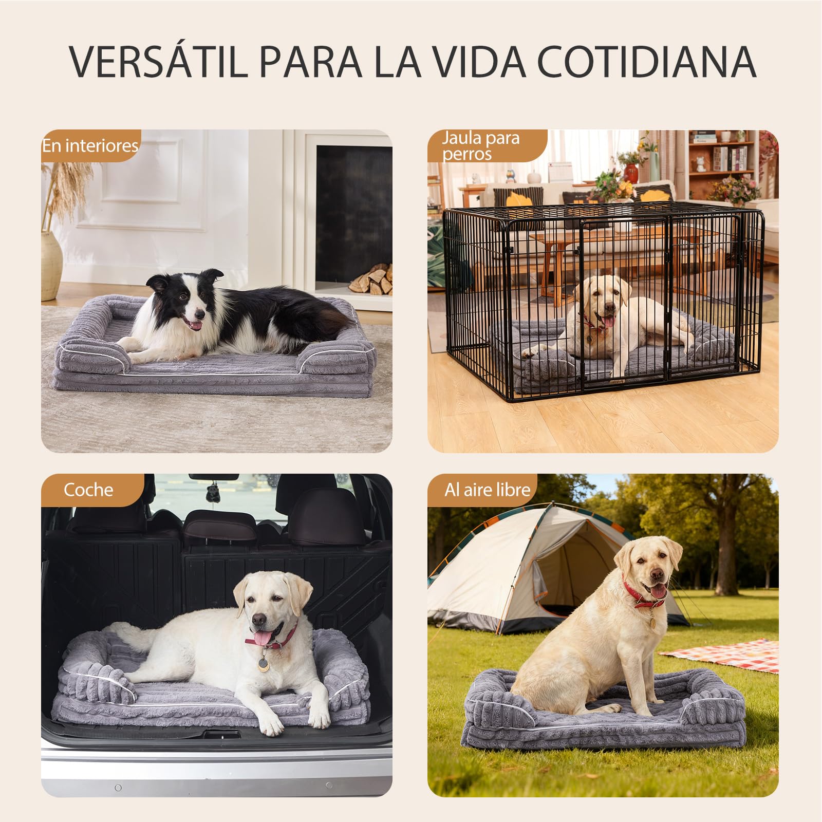 Cama Ortopédica para Perros Pequeños: Sofa para Perros con Funda Etraíble y Lavable - Tejido de Felpa Suave - Forro Impermeable y - Base Antideslizante Gris (75 x 50 x 17 cm) | Cama ortopédica desmontable de piel sintética, cojín lavable con forro imperme