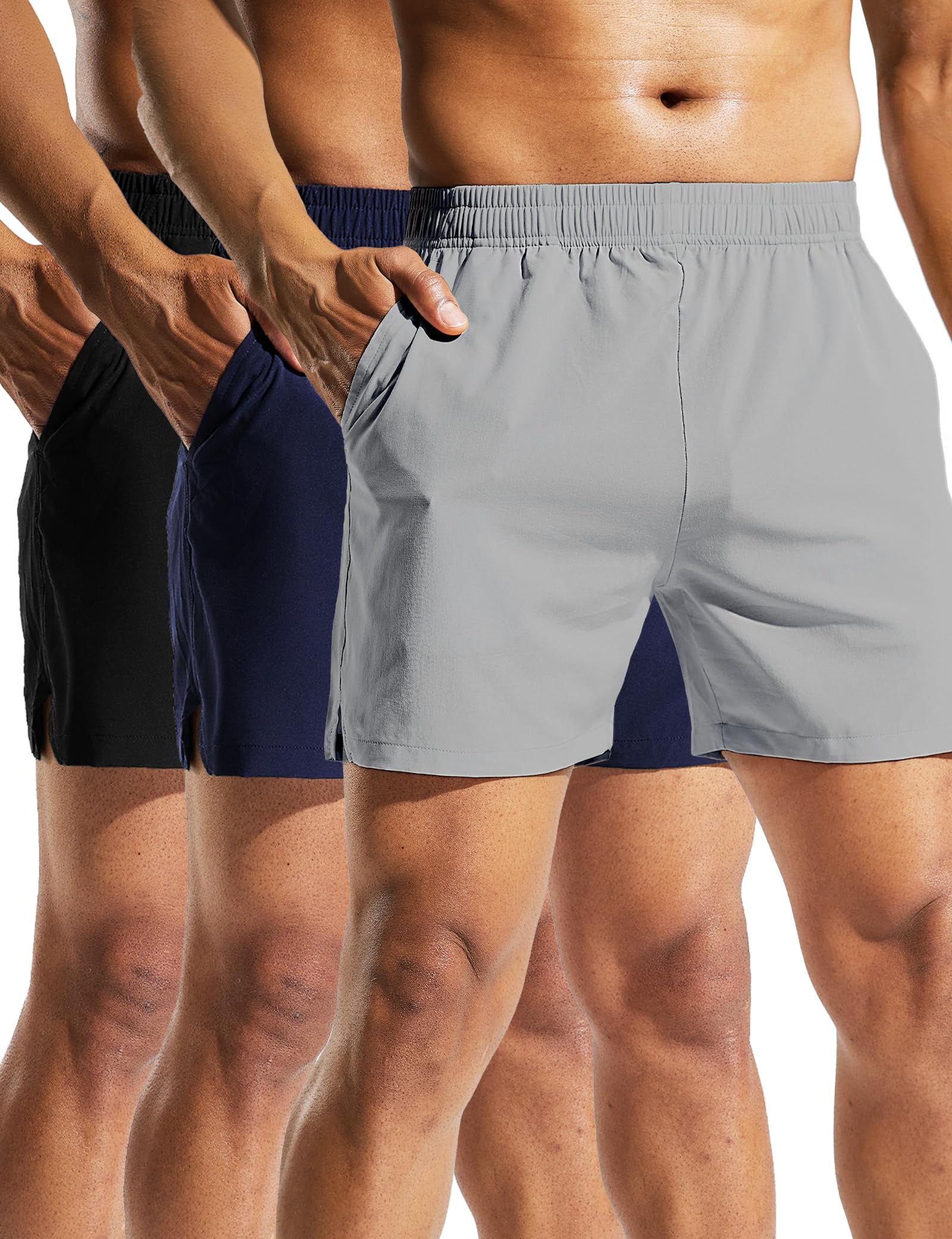 MIER Confezione da 3 pantaloncini sportivi da uomo, da corsa, 12,7 cm, ad asciugatura rapida, leggeri, per palestra, allenamento, allenamento, sport, con tasche