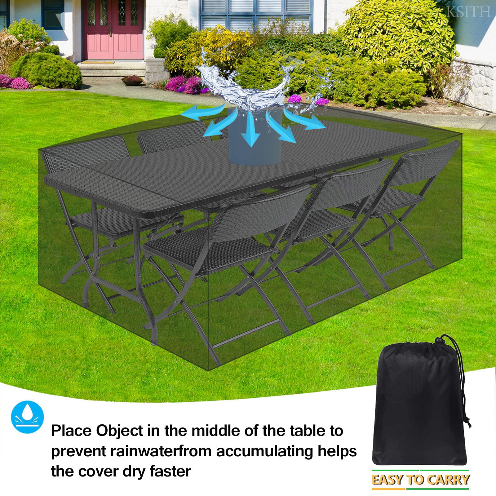 Copertura impermeabile per mobili da giardino con 4 fibbie antivento in tessuto Oxford 420D, resistente, per tavolo, sedia, divano, esterno, nero, 308 x 138 x 89 cm