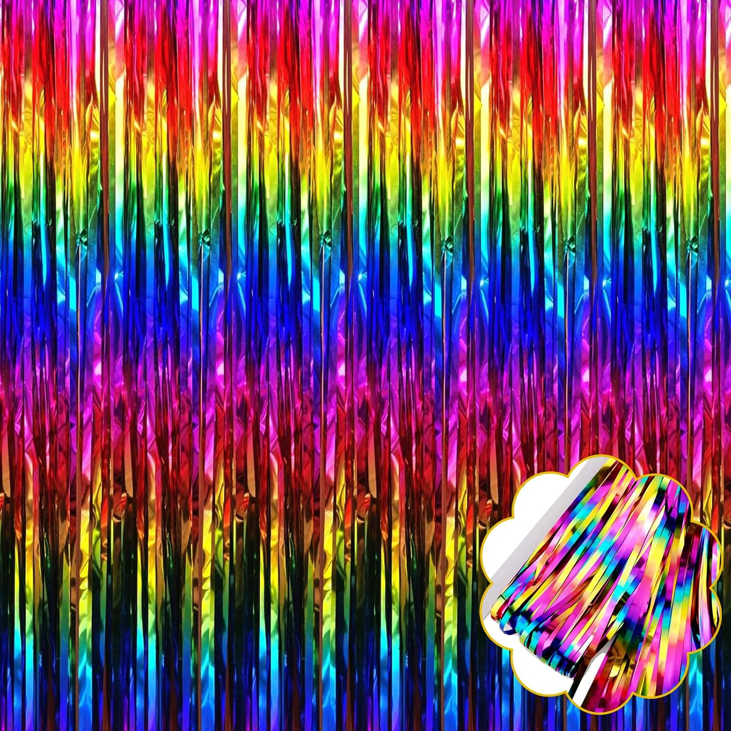 8 Pack Rainbow Tinsel Foil Fringe Curtain Backdrop, 3.28Ft
