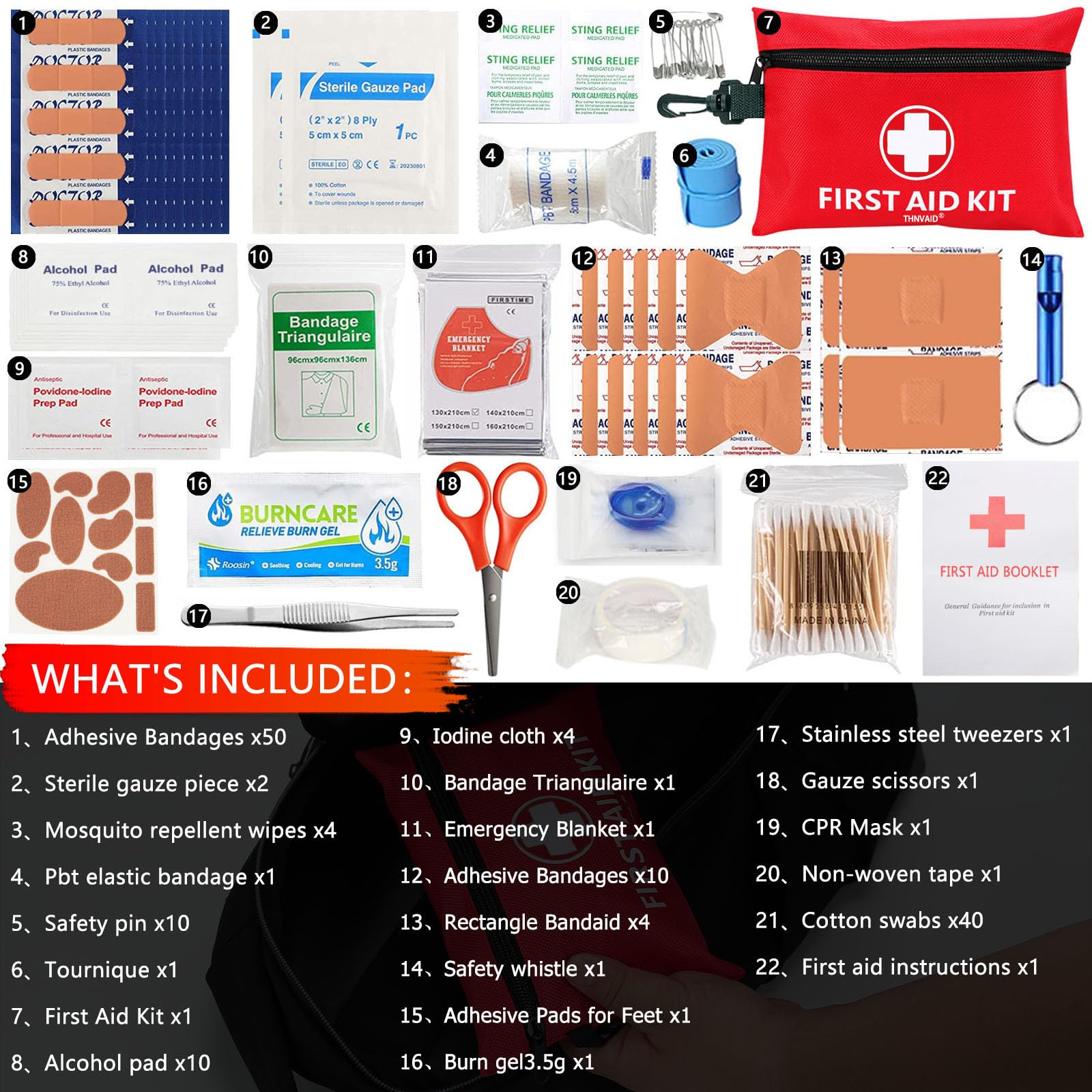 Mini botiquín de primeros auxilios – Kit de primeros auxilios pequeño de 147 piezas, con hebilla giratoria, ideal para coches, escuelas, deportes, hogares, viajes, camping, senderismo