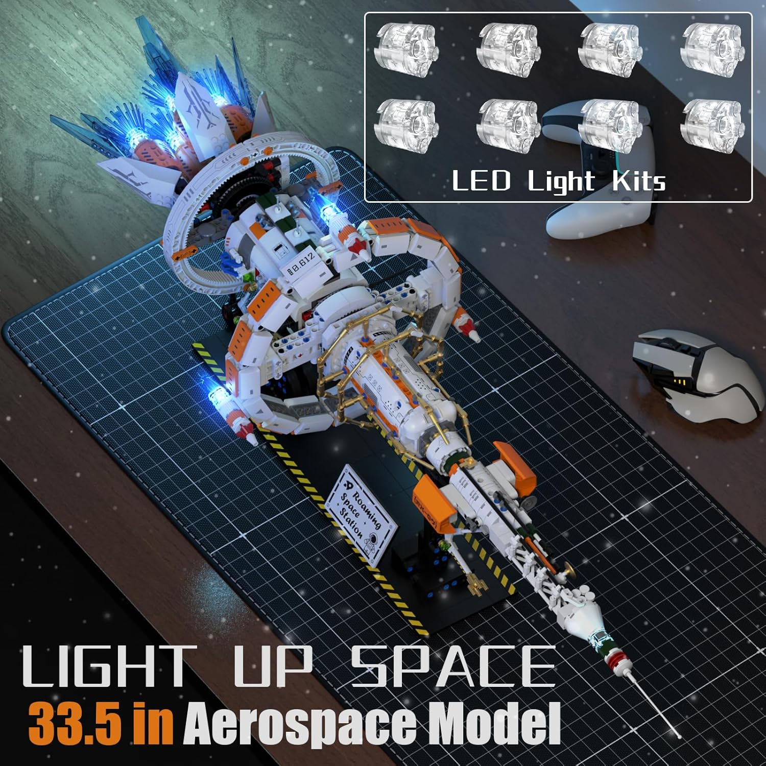 Space Station Building Set with Motor and LED Lights - 360°Rotating Space Shuttle Rocket Model Building Kits with Display Stand, STEM Engineering Gift for Adults Men Kids (1583 PCS)