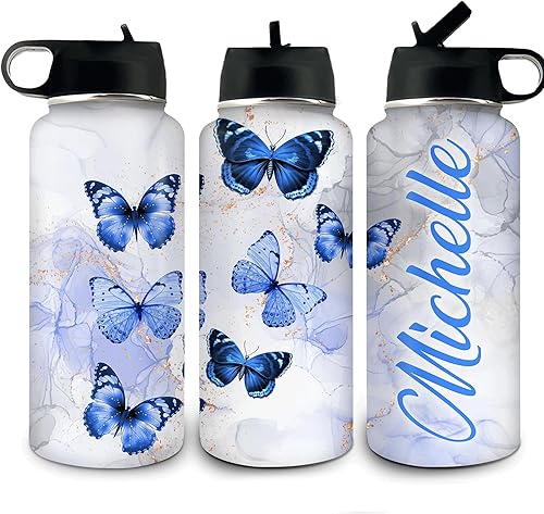 Hyturtle Botella de agua personalizada de mariposa para mujeres, regalos de cumpleaños para amantes de las mariposas, regalos de mariposa para