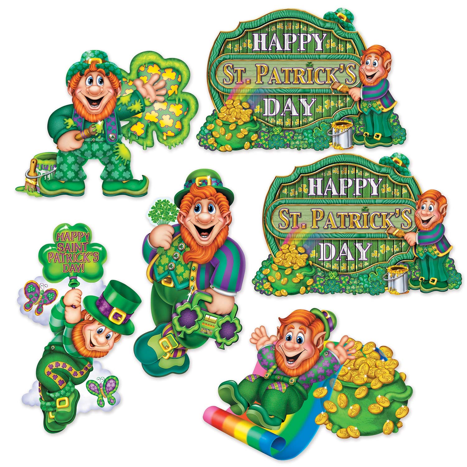 45 Pcs St. Patrick's Day Cutouts Shamrock Gold Coin Leprechaun Cutouts For St
