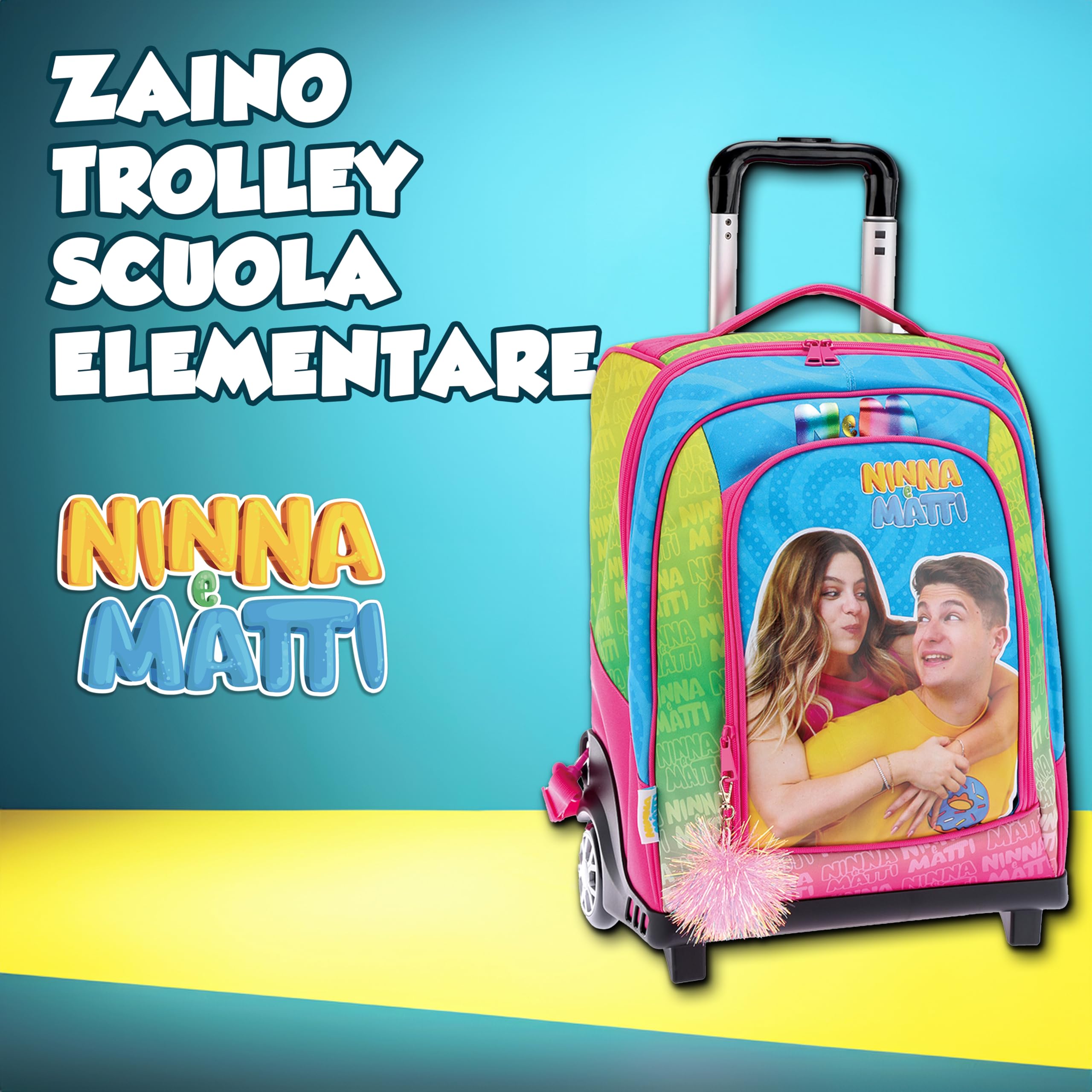 NINNA e MATTI Zaino Trolley con Ruote e Asta Telescopica, Linea Scuola 2025-2026, 45 x 34,5 x 21 cm