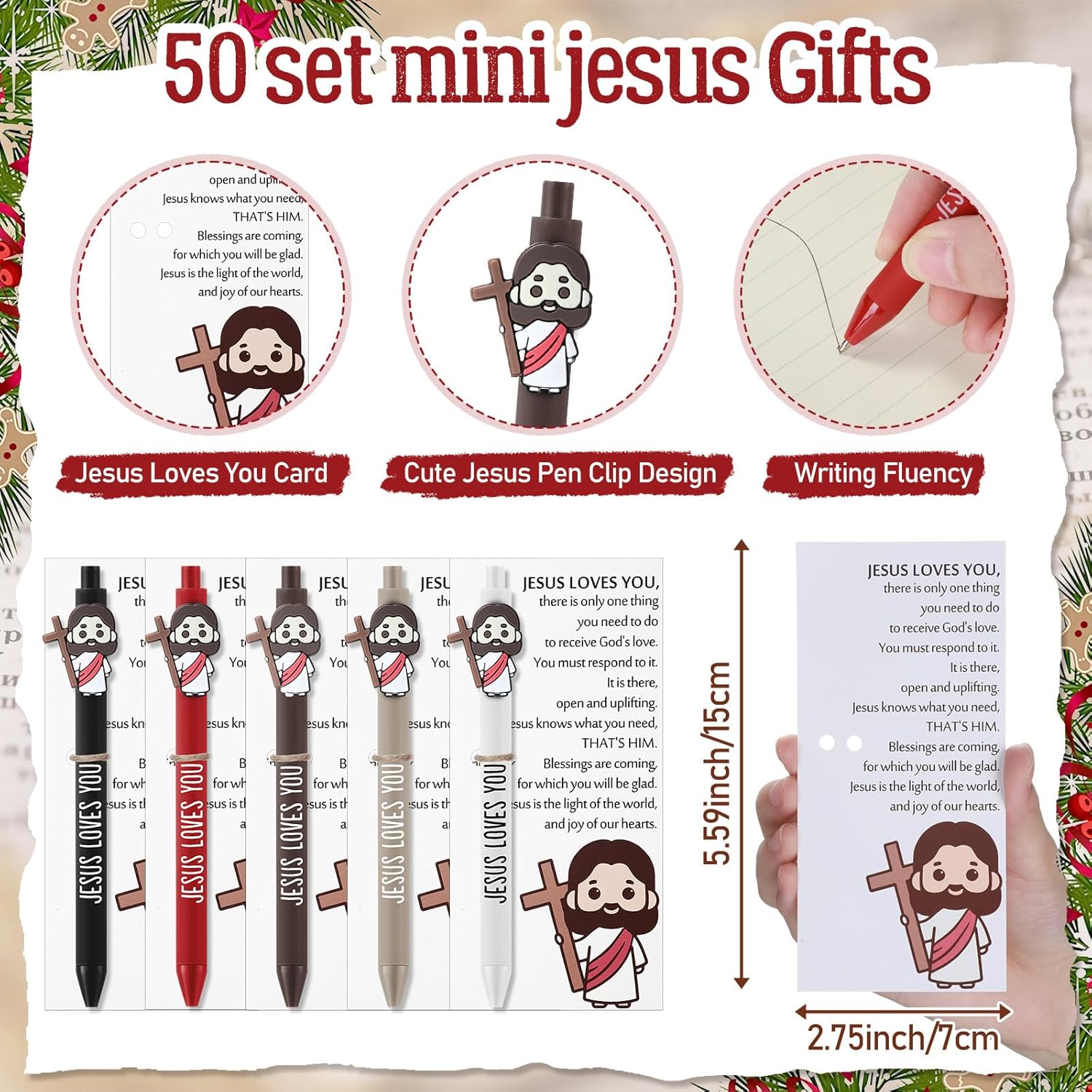 Sayglossy 50 Sets Christian Gifts Bulk Bible Verse Ballpoint Pens Jesus Loves You Gifts Christian Pens with Prayer Cards Religious Church Fathers Day Supplies for Office Coworker Staff Employee Team