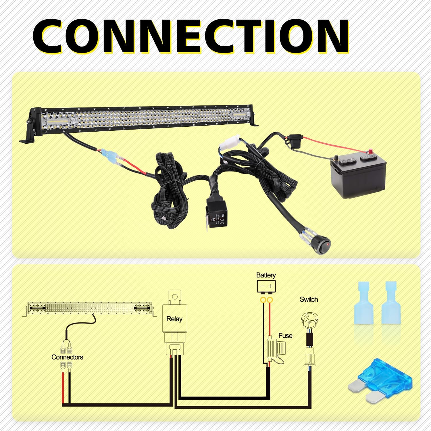 AKD LED Light Bar Wiring Harness Kit - 12V 40A Relay Fuse Rock Switch for Offroad Driving Lights - Nylon Harness for Truck Pickup ATV UTV SUV Boat