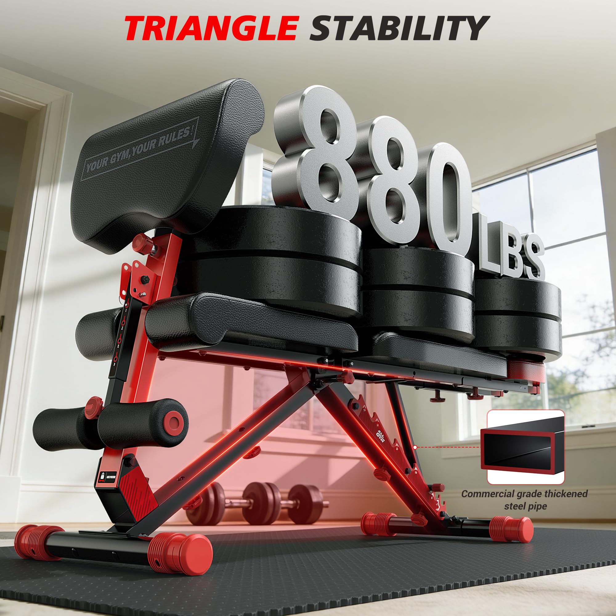 Workout Bench, Foldable Weight Bench with Variable Resistance Training Set, 880LBS Adjustable Bench with Leg Extension, Preacher Curl, Extended Headrest, Incline Decline Flat Bench for Strength Training