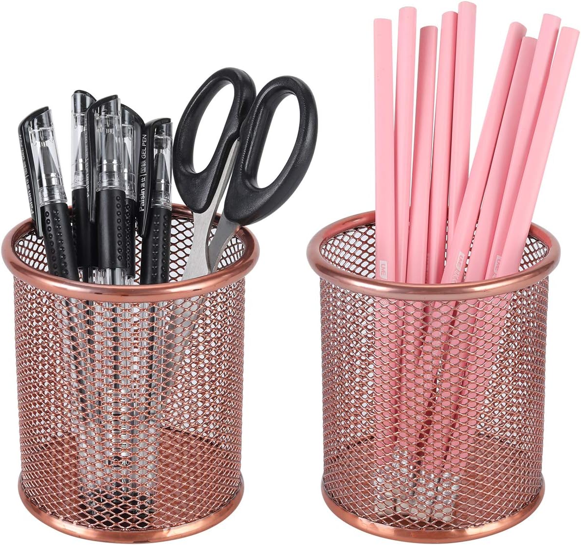 PAG Set of 2 Pencil Holders Cup Mesh Pen Organizer Makeup Brush Holder for Desk, Copper
