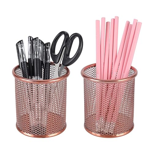 PAG Pencil Holder for Desk, 2 Pack Desktop Pen Cup, Office Supplies Rose Gold Desk Organizers and Accessories Organization, Makeup Brush Holder, Copper